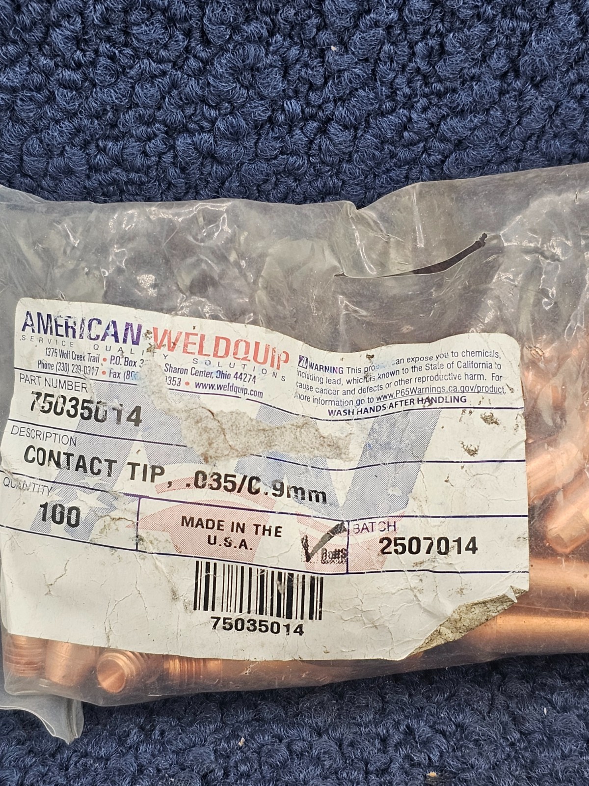 (QTY 100) American Weldquip 75035014: .035 in. (0.9mm) Contact Tip