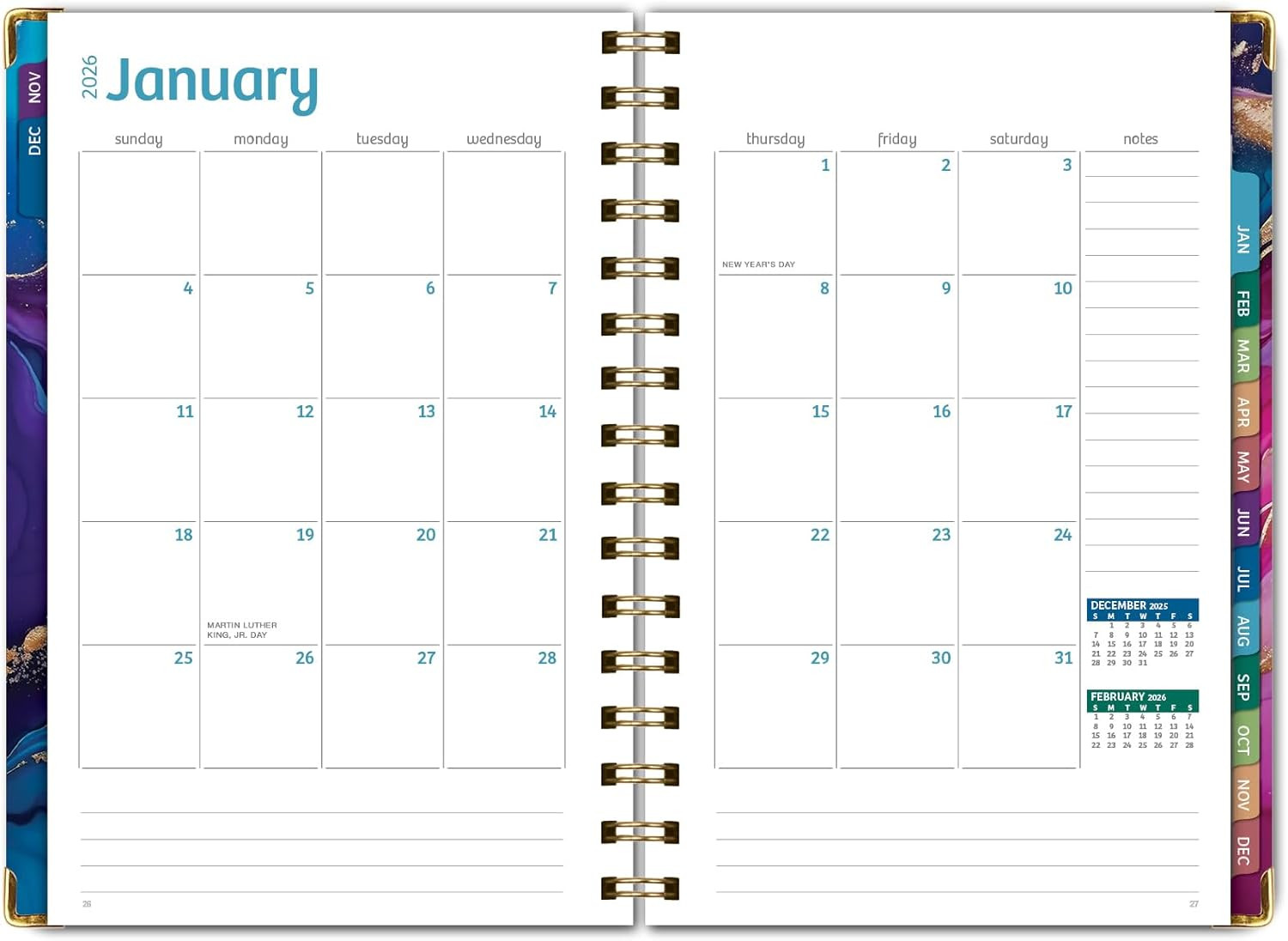 HARDCOVER 2026 Planner, 5.5″x8″: 14 Months (November 2025 – December 2026), Dail