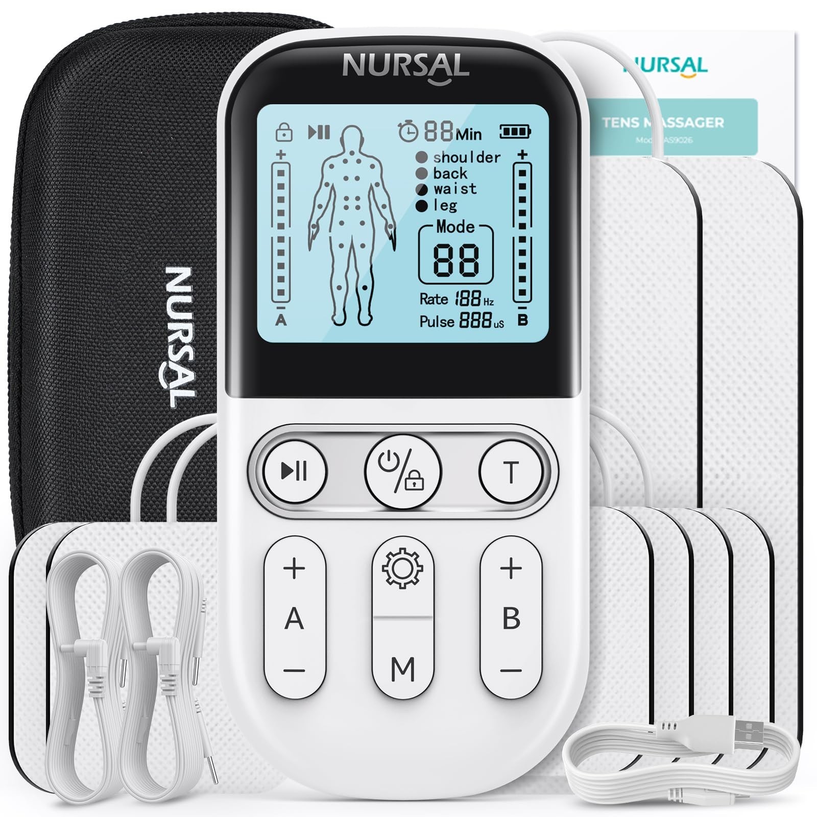 NURSAL TENS Unit Muscle Stimulator for Pain Relief Therapy, 3-in-1 Dual Chann…