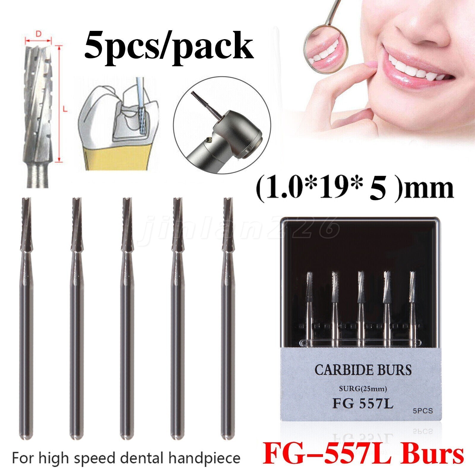 10 FG 557 Surgical Carbide Dental Burs High Speed Handpiece Friction Grip