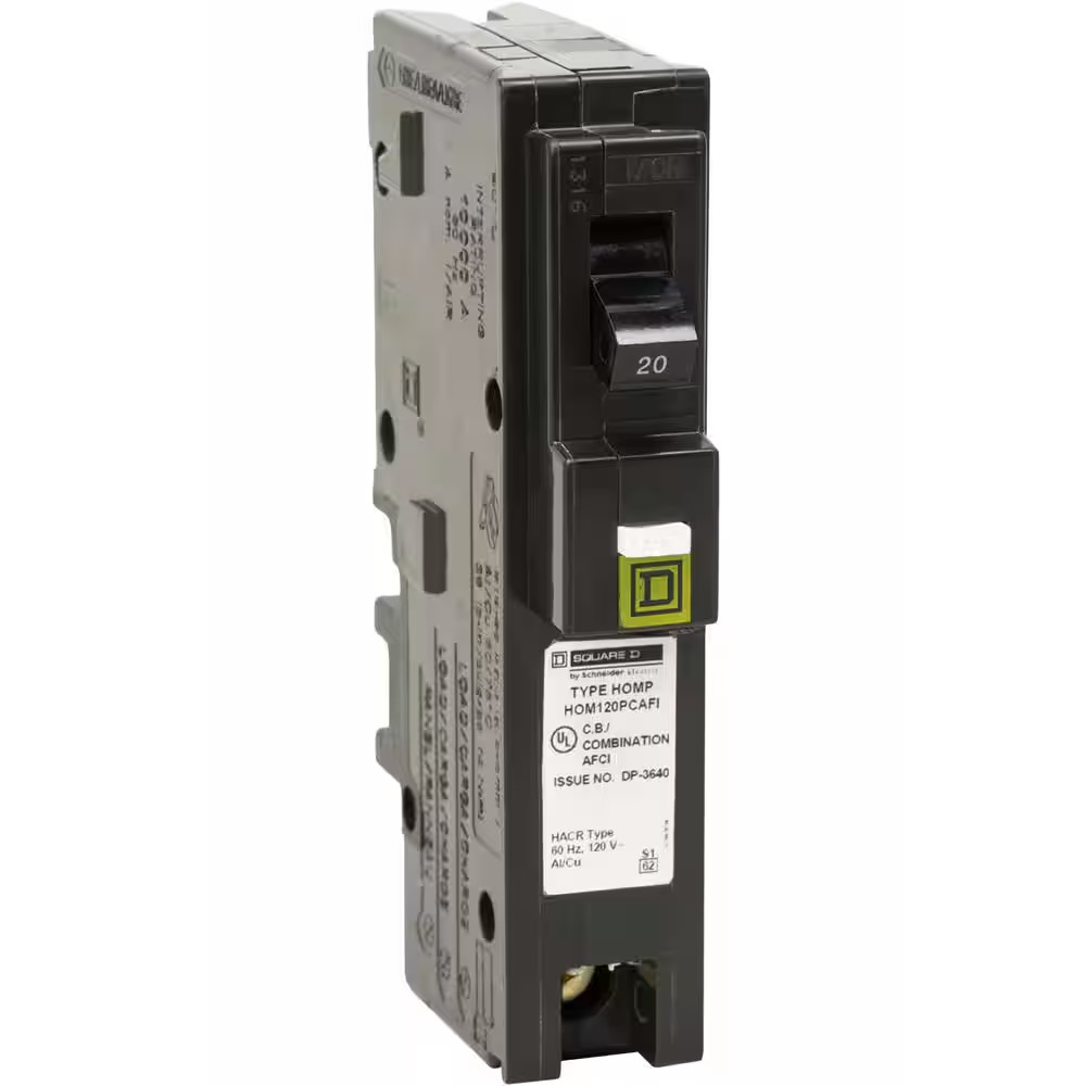 Square D Homeline 20 Amp AFCI Breaker 1 Pole Plug On Neutral Circuit Breaker