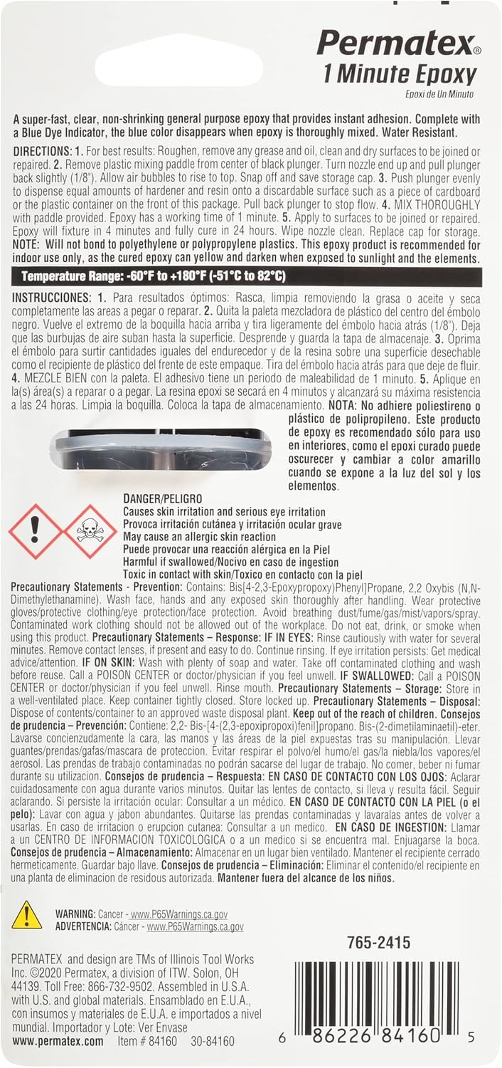 Permatex 84160 PermaPoxy 1 Minute General Purpose Epoxy, 0.84 Ounce, grey