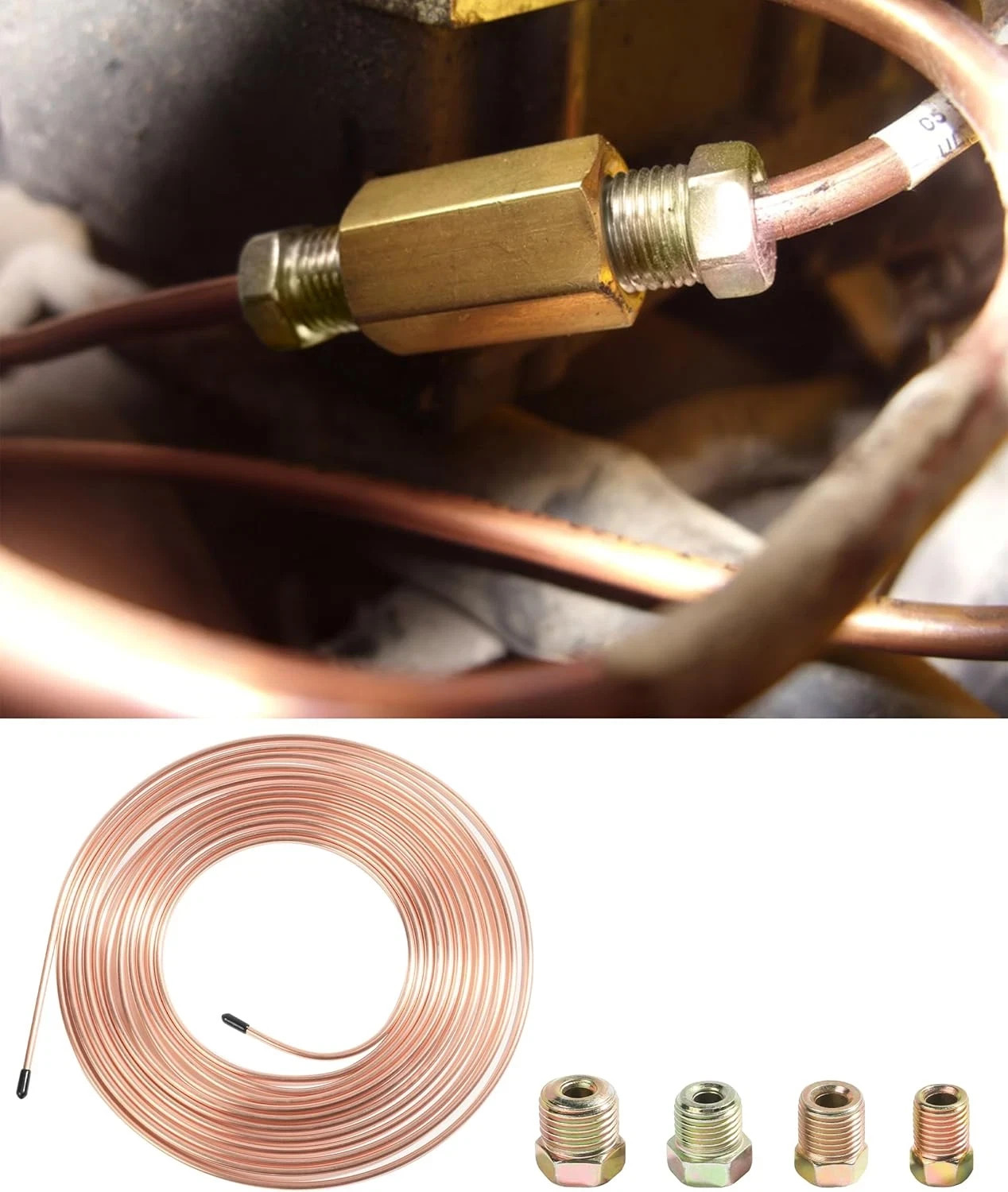 25 Ft. 3/16 OD Copper Nickel Brake Line Tubing Coil and Fitting Kit, 25 Ft of 3/
