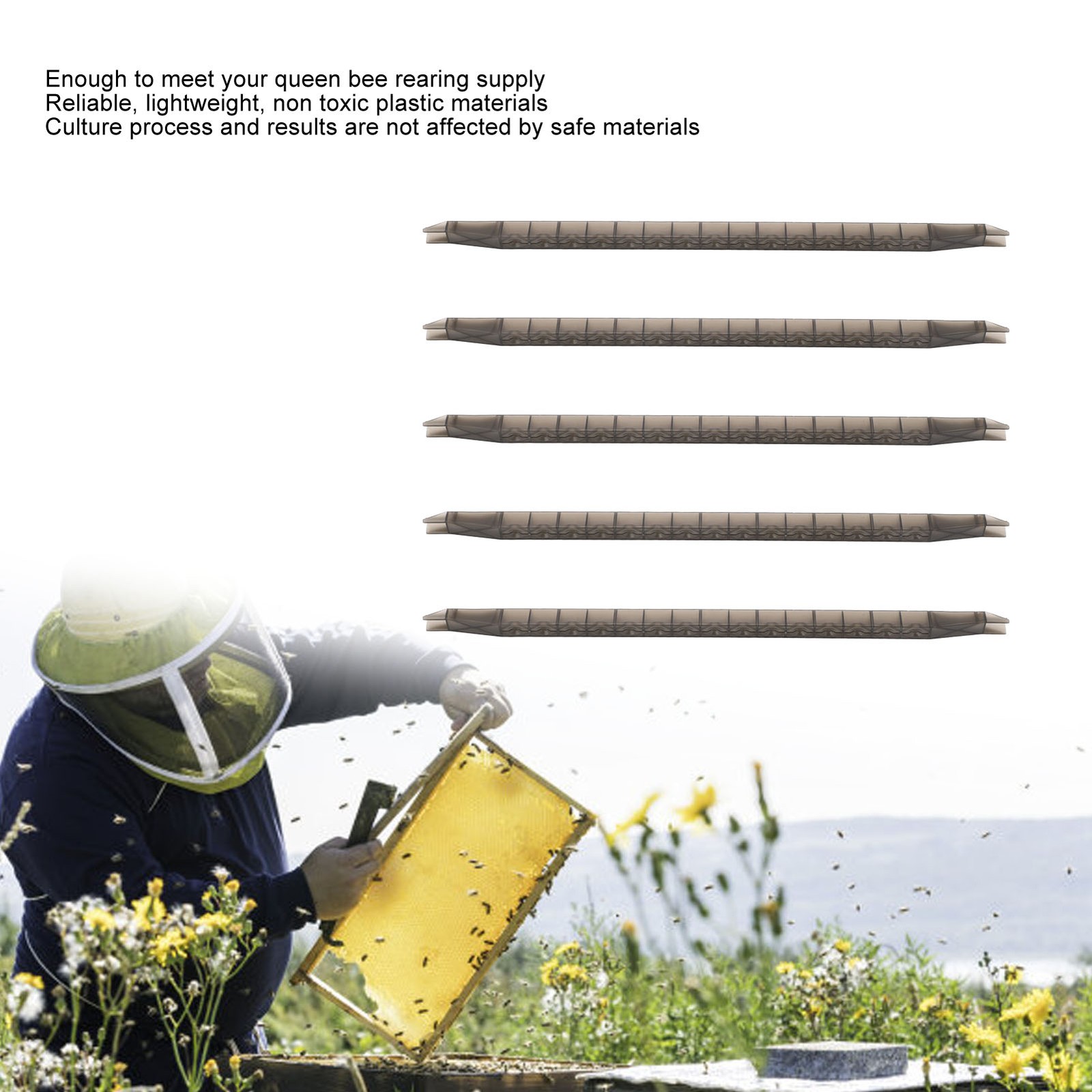 5Pcs Queen Bee Cell Cup Bar Kit W/Frame 15 Holes Plastic Rearing Cage Box US