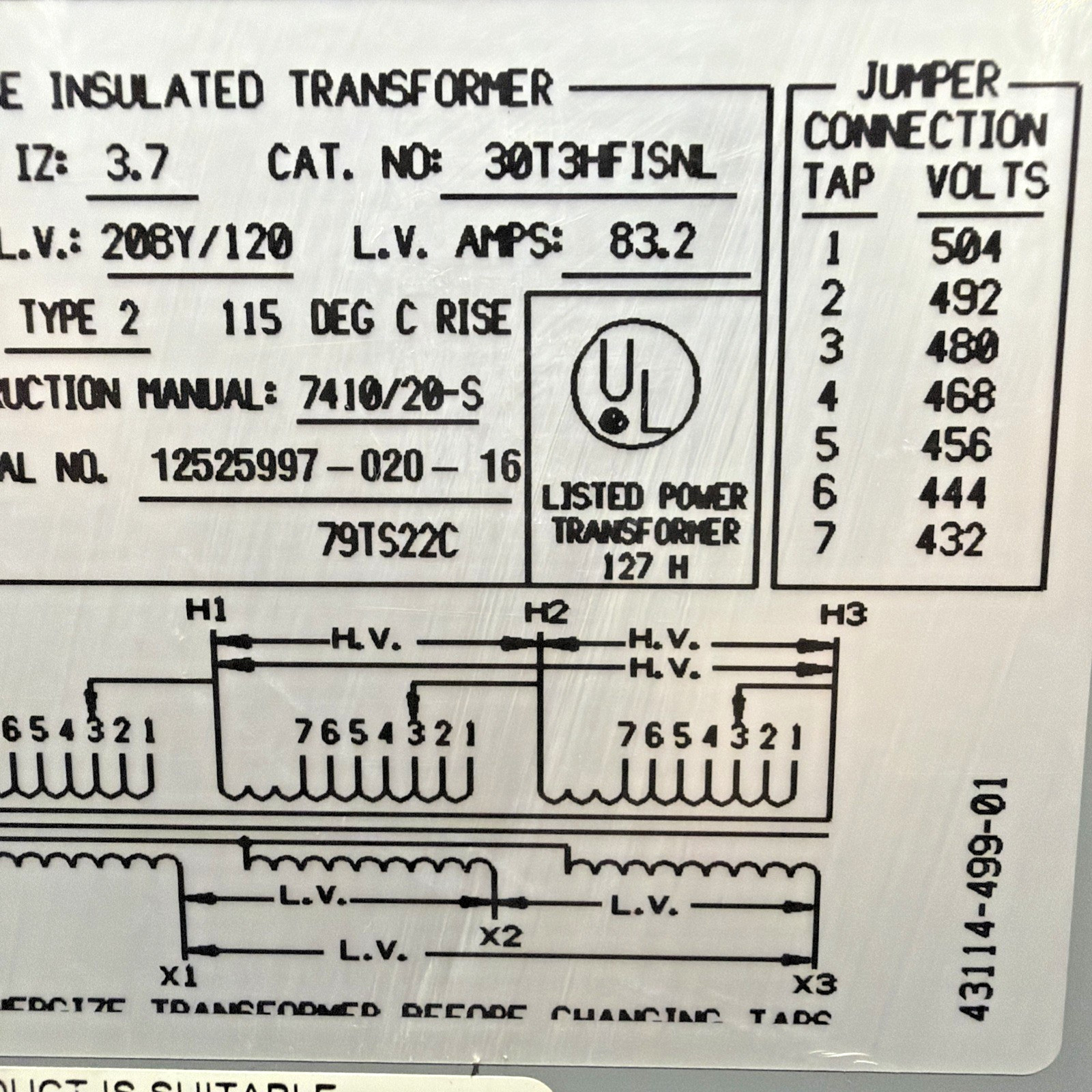 Square D 30kVA 480V Transformer 3PH 60HZ 208Y/120V 30T3HF1SNL 🟦