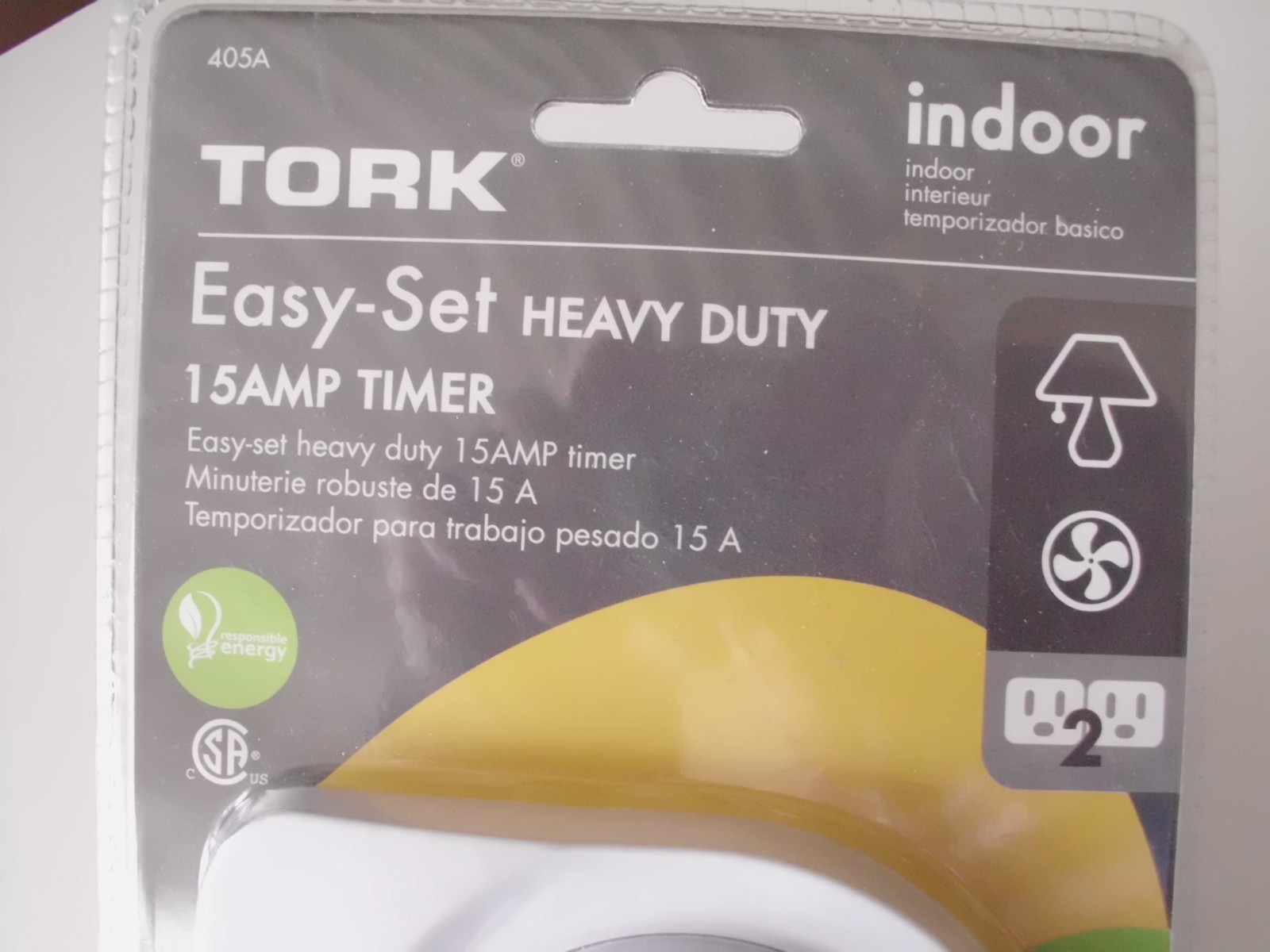 TORK INDOOR TIMER EASY-SET-LIGHTING HEAVY DUTY 15AMP 2 PLUG INS NEW UNOPENED.
