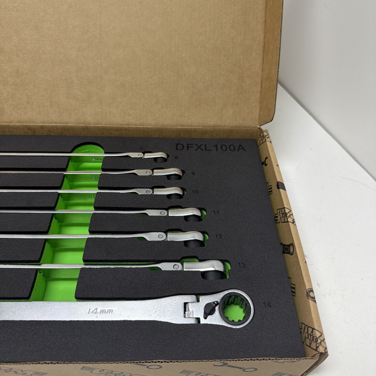 DFXL100A VIM Tools 7 Piece Deep Spline Ratcheting Flex Head XL Wrench Set (8-14