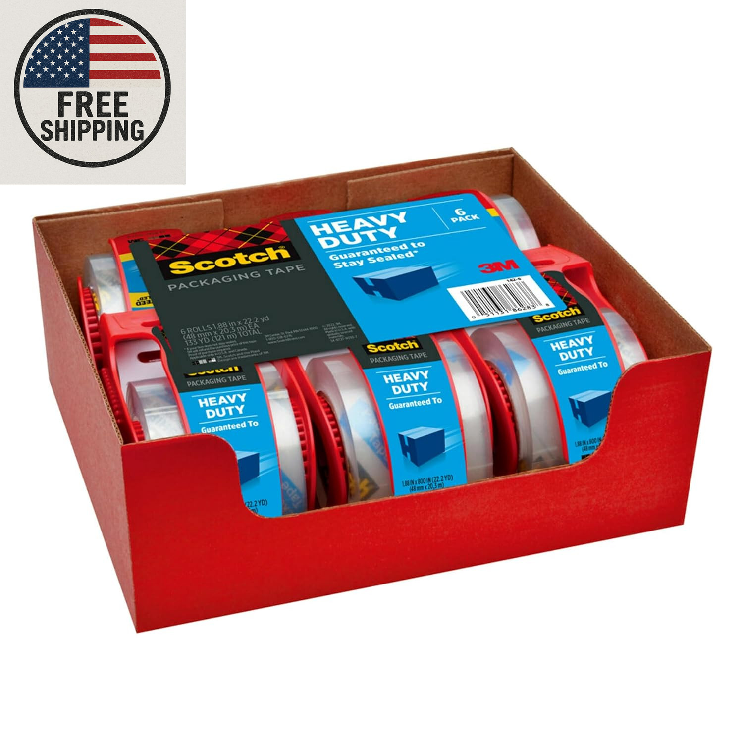 Scotch Heavy Duty Shipping Packing Tape, Clear, Packing Tape for Moving Boxes an