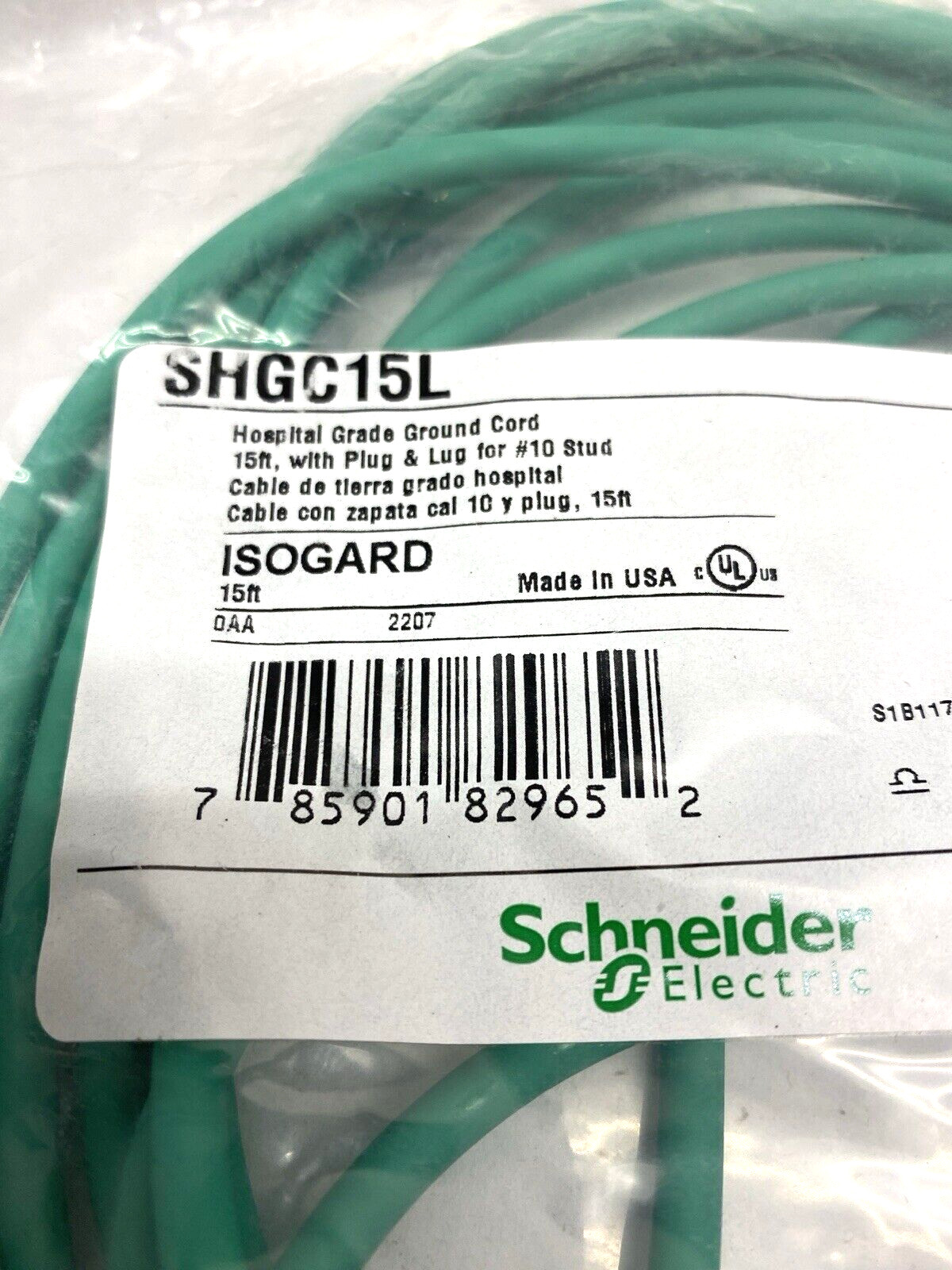 Schneider Electric SHGC15L ISOGARD Hospital Grade Ground Cord 15ft 785901829652