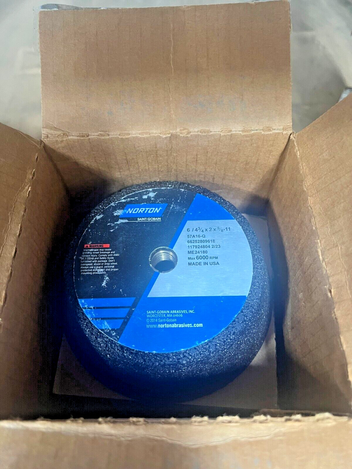 NORTON 66252809618 6 x 4-3/4 x 2 x 5/8-11 Gemini 57A16-Q Type 11 Flaring Cup