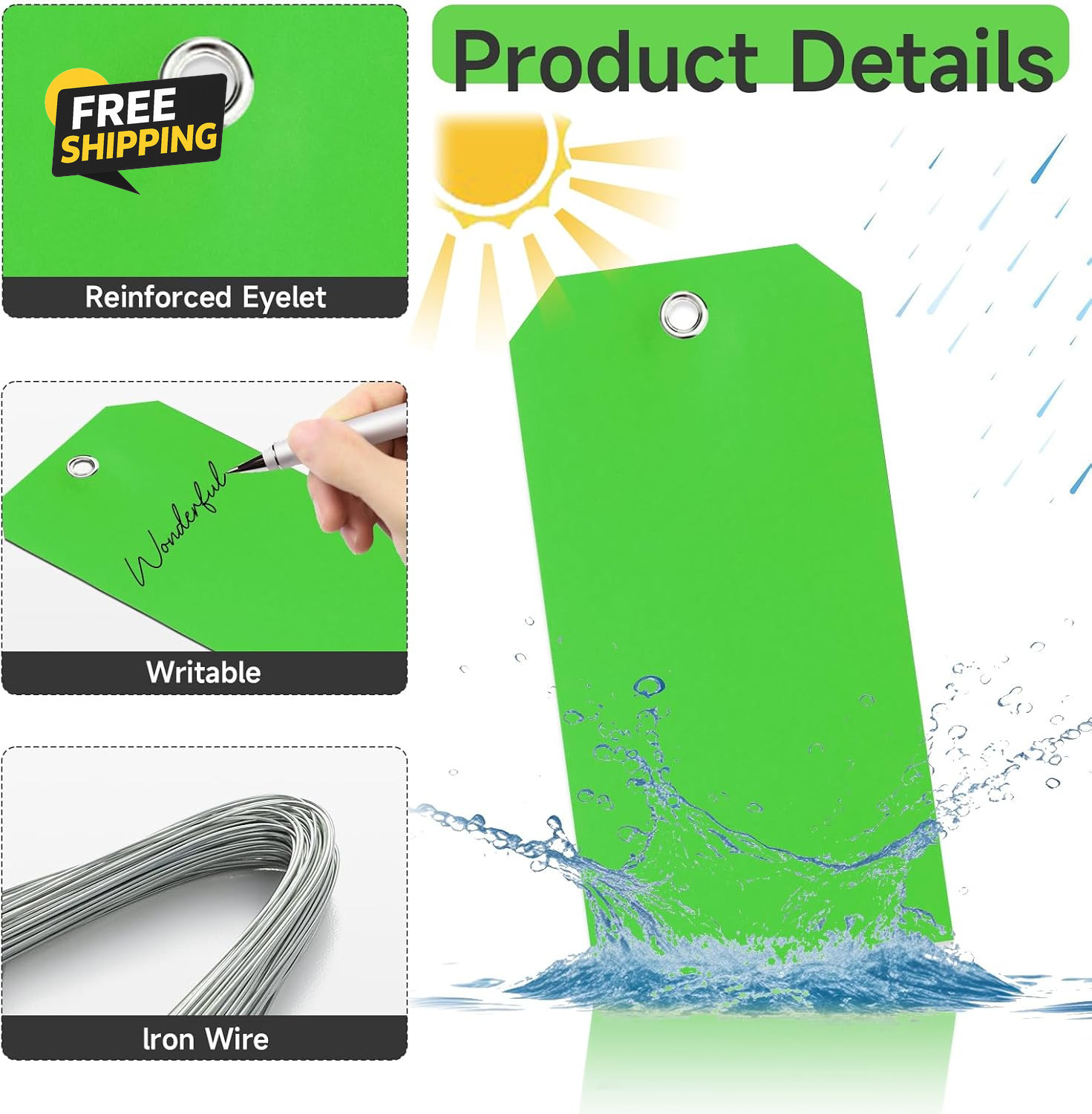 100Pc Shipping Tags w/Wire Green Inventory Parts ID Tags 6-1/4×3-1/8 Labels