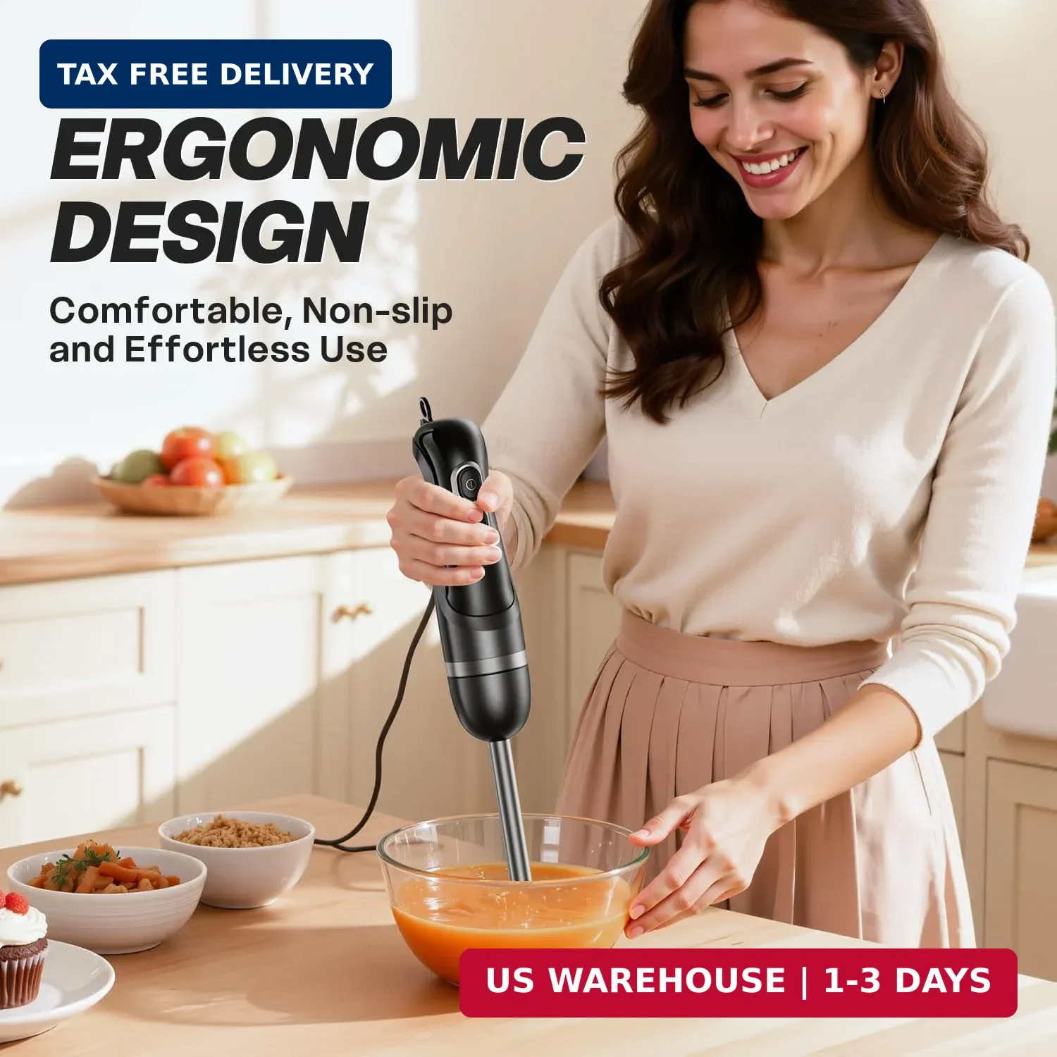 Immersion Blender Handheld, Corded Electric Blenders Portable Stick Mixer with 2