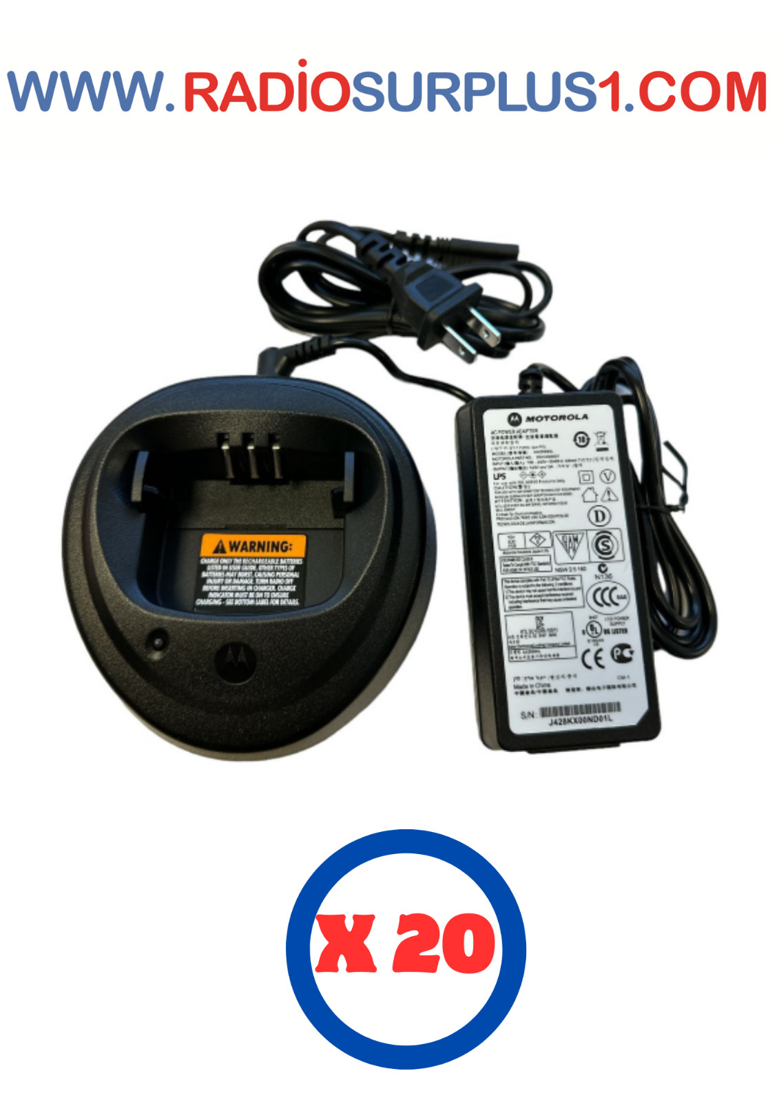 20 x Motorola CP200/CP200D/DEP450/DP1400 Single Charger Base – WPLN4137