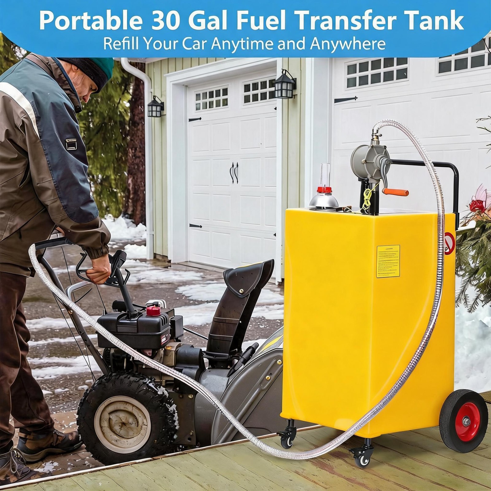 30 Gallon Fuel Caddy with Manual Pump 4-Wheel Steel Tank for Cars Trucks Boats