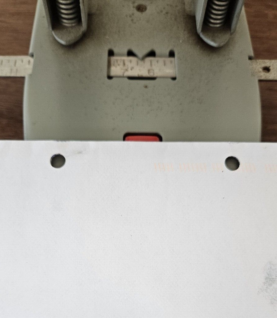 Punchodex P-200 2 Hole Punch Vintage Gray Metal Adjustable Guide & Waste Buttons
