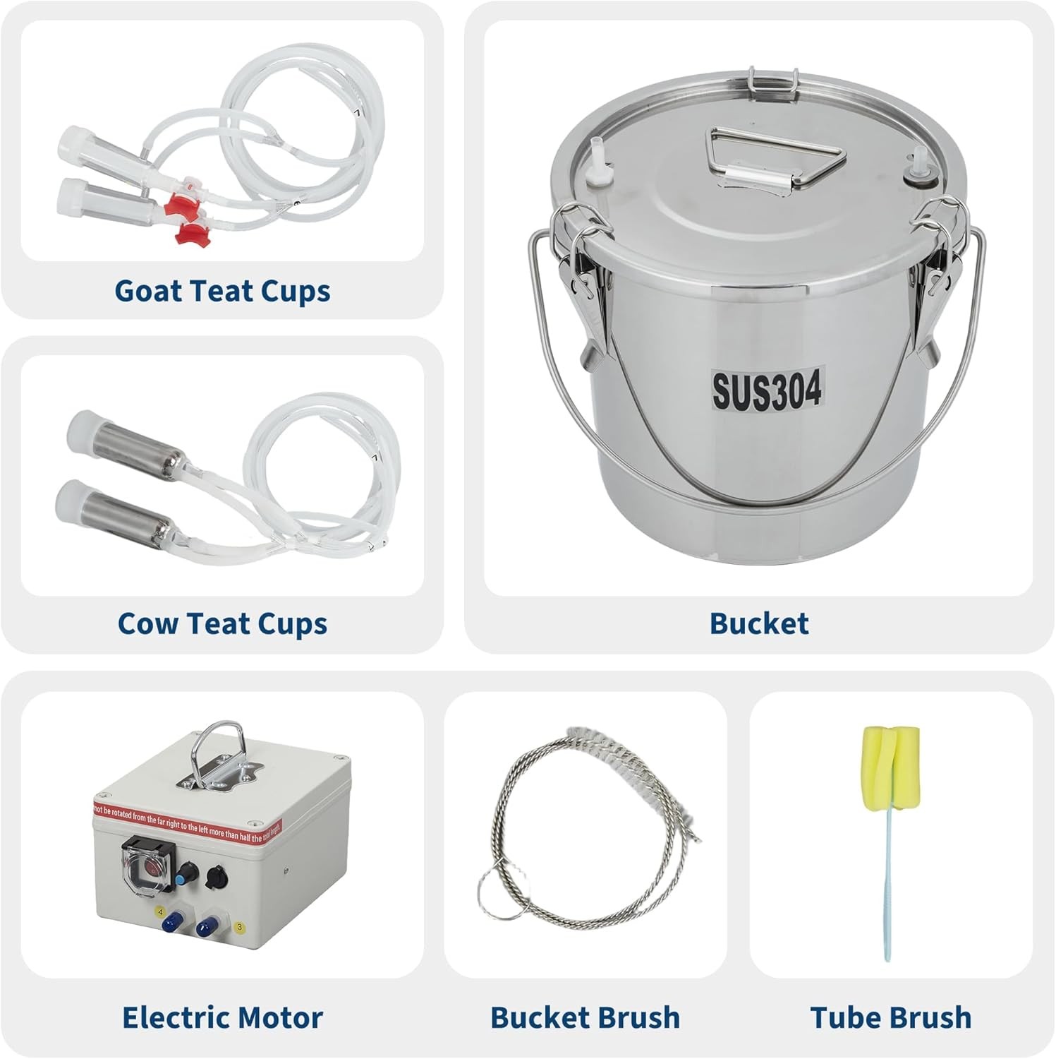 Portable Electric Milking Machine w/ Battery, 45-50kPa Vacuum, 12L for Farm Use