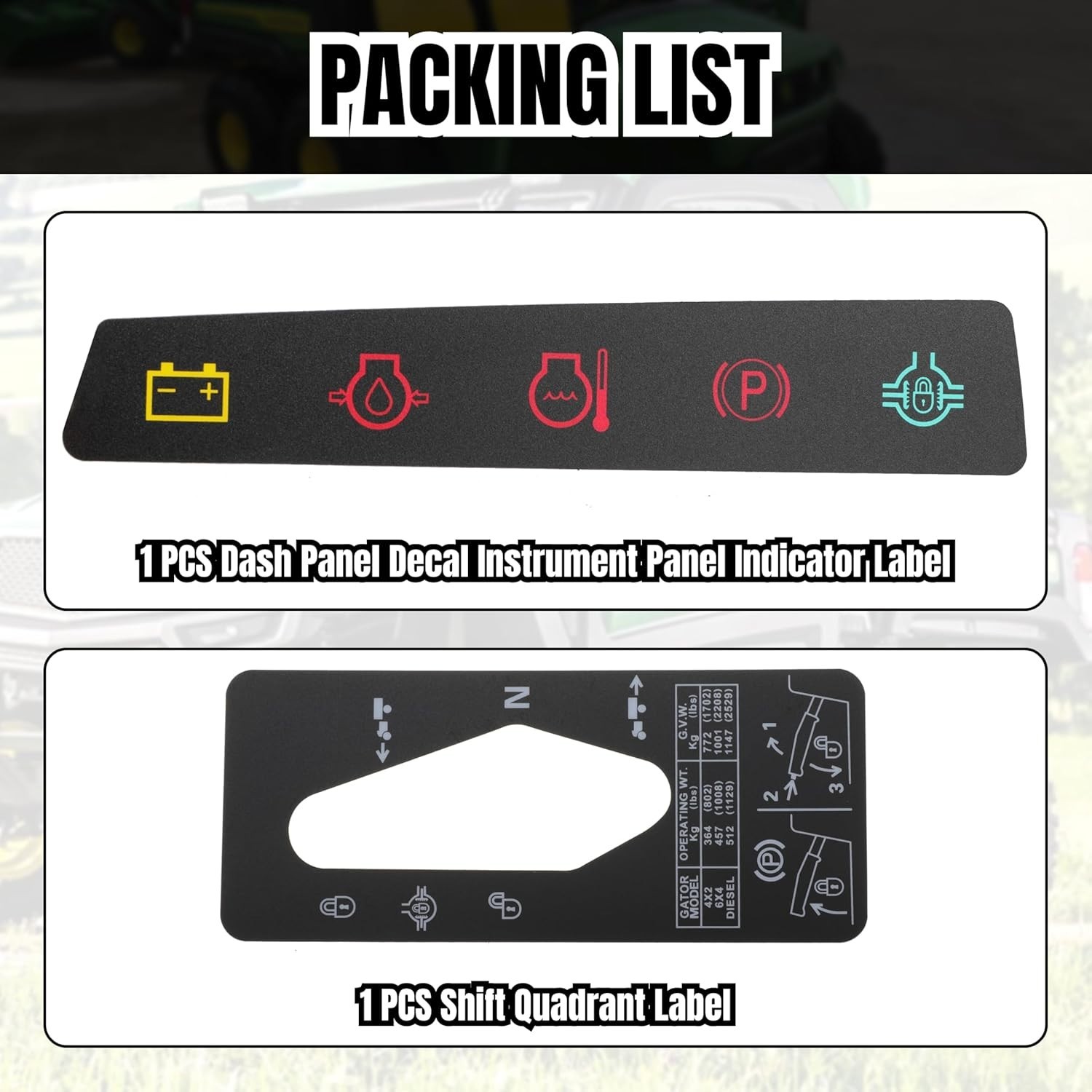 For Jo-hn Deere 4X2/6X4 Gator Decal & Shift Label Set (M117670 & M127539)