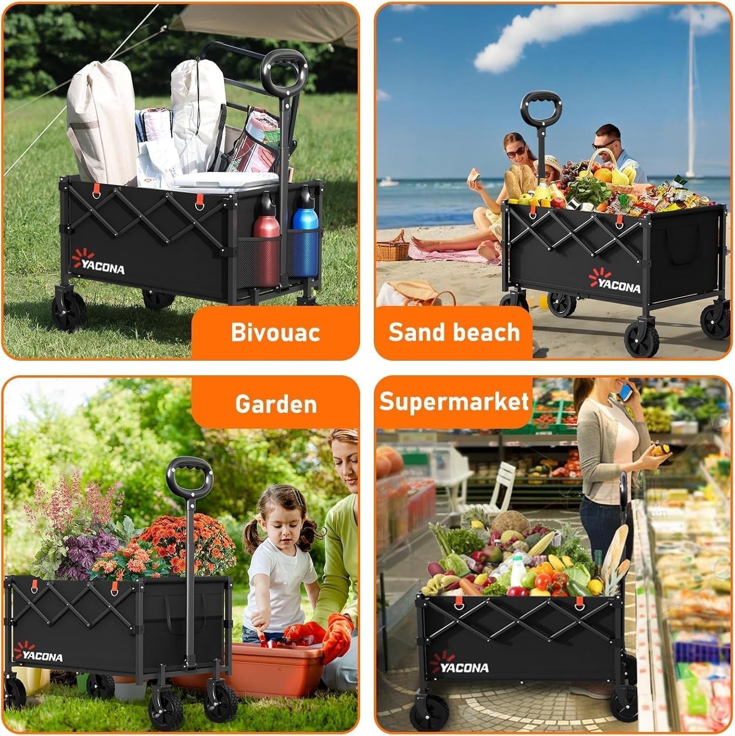 Heavy-Duty Foldable Utility Shopping Cart – 360LBS Capacity, Lightweight & Black