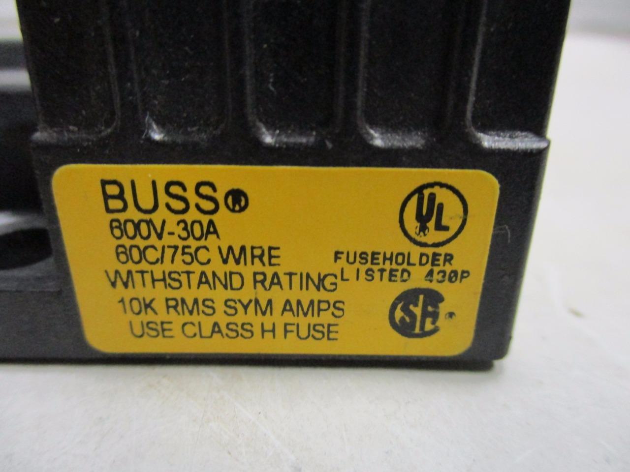 BUSS H60030-2CR Fuse Holder – Class H Fuse, 600V 30A 60C/75C Wire – NEW