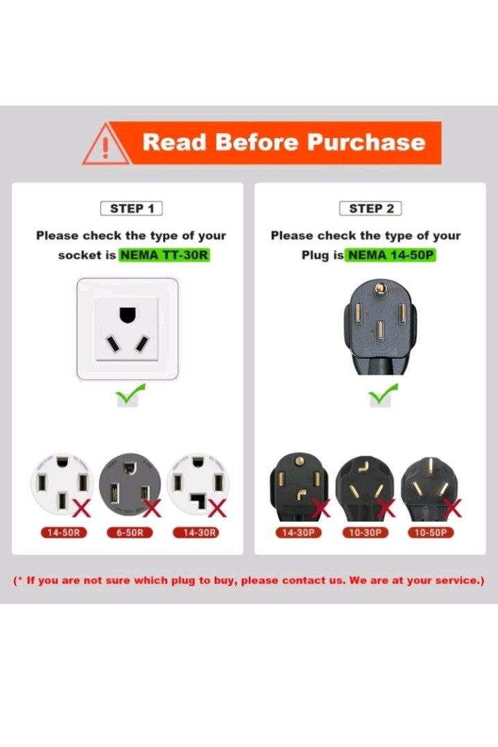 EV Charger Adapter Cord: NEMA TT-30P to 14-50R Charger 3 Prong 30AMP Dryer to 50