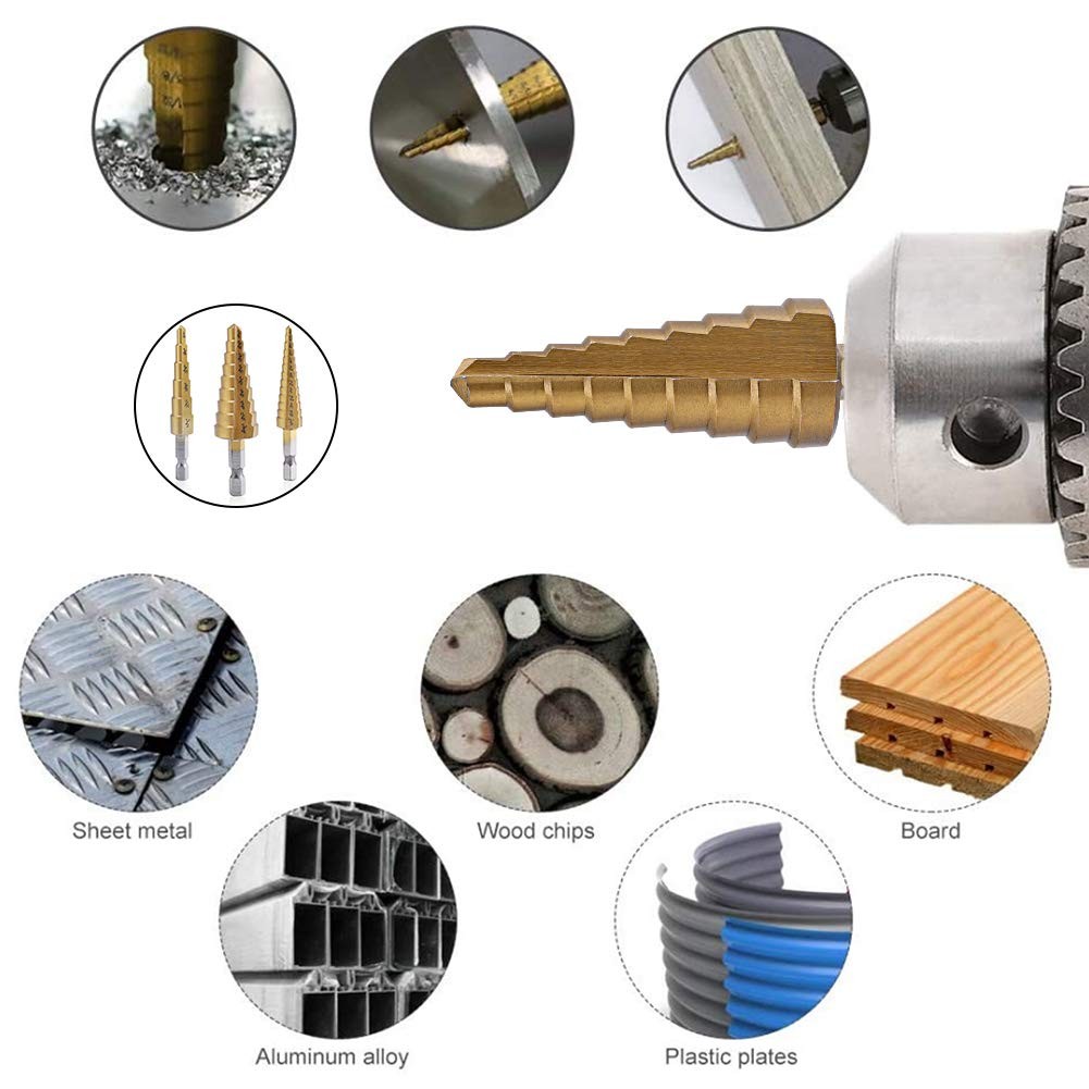 Aleric Step Drill Bit Set – Titanium Coated, High Speed Steel 0.5 inches