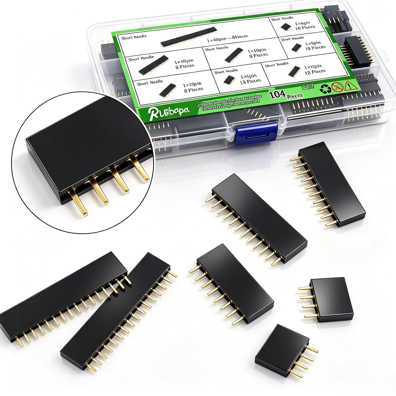 104 Pcs Male Female Pin Header Connectors 2.54mm