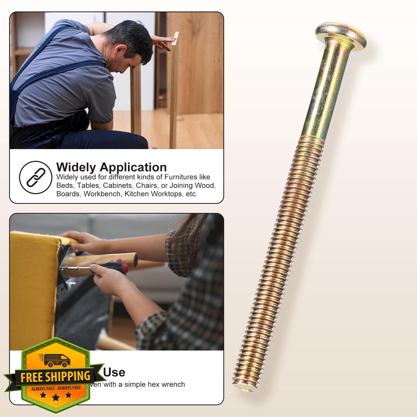 METALLIXITY Crib Screws M6-1×30-80mm Yellow 150 Pcs