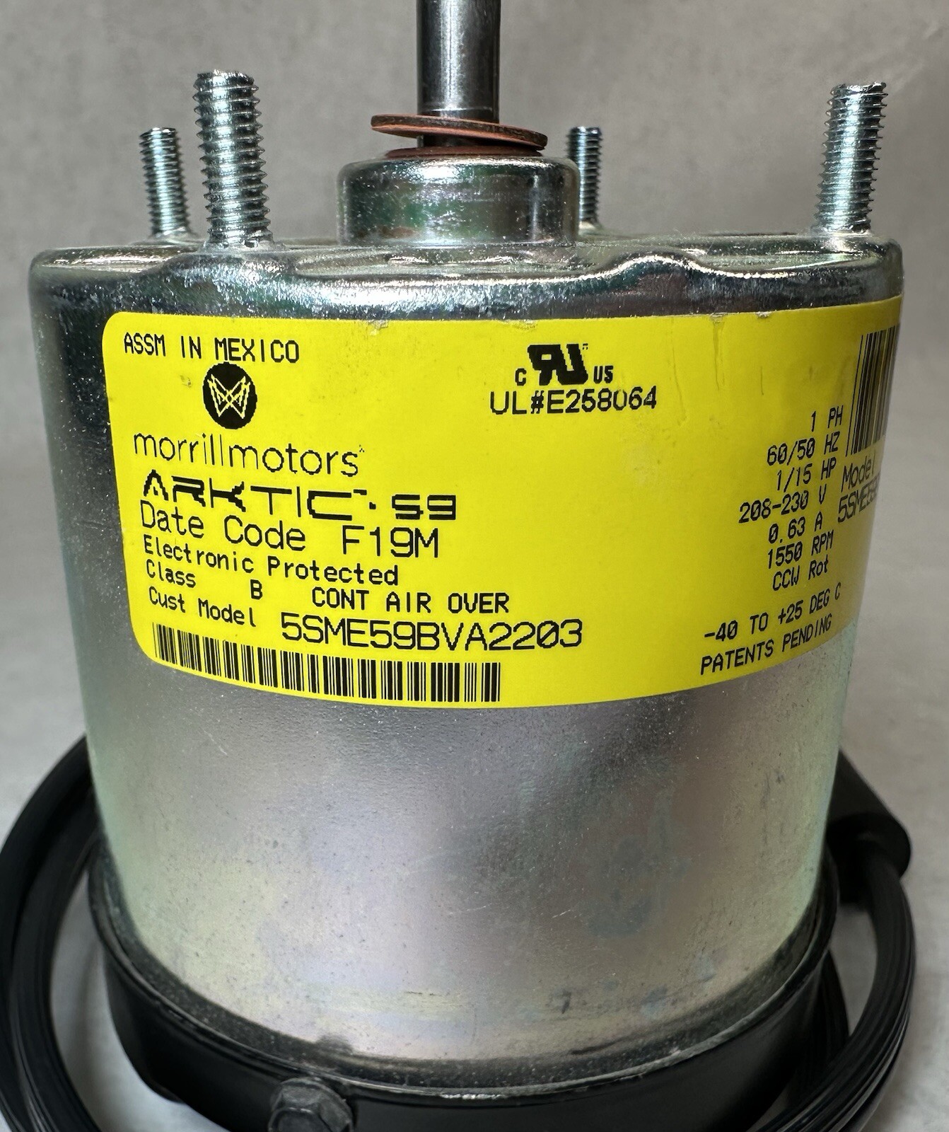 NEW Morrill Motors Arktic 59 Motor 5SME59BVA2203, 1/15 HP, 208/230V, 1550 RPM