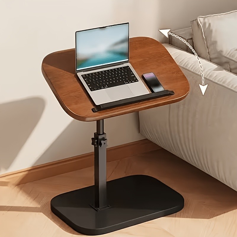 Walnut C-Shaped Sofa Bed Tray Table – Multi Functional Armrest Side Table
