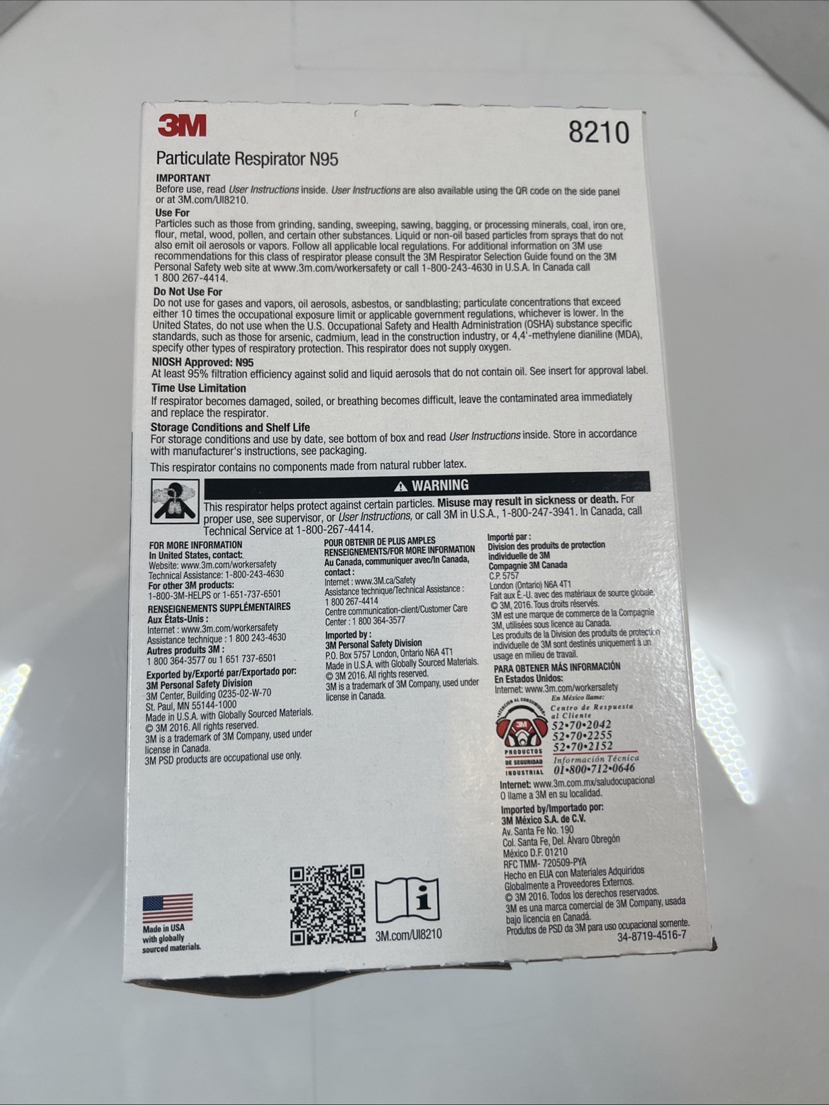 3M 8210 N95 Particulate Respirator NIOSH Approved Face Masks 1 Box of 20