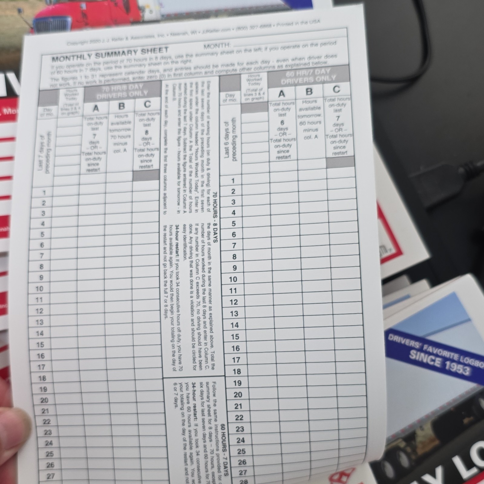 J. J. Keller Driver’s Daily Log Book Duplicate Sets, Qty 10 Model/MPN 8526