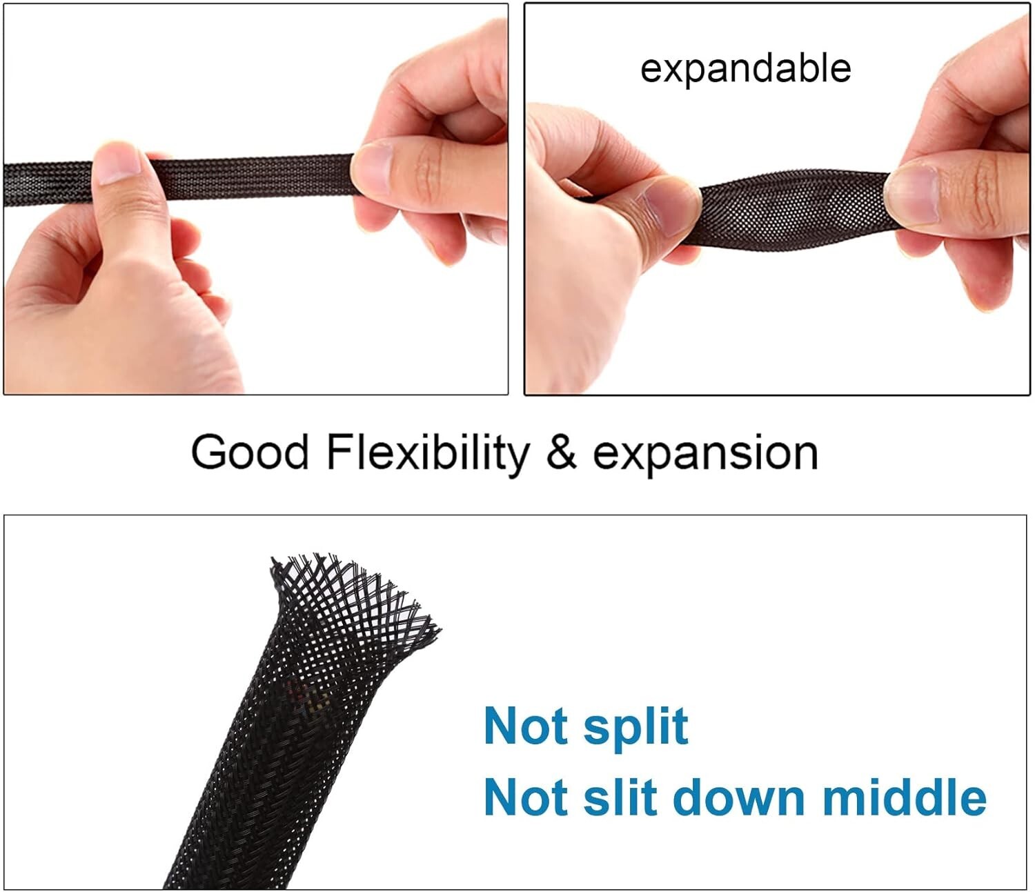 100 FT. 5/16″ Black Expandable Wire Cable Sleeving Sheathing Braided Loom Tubing