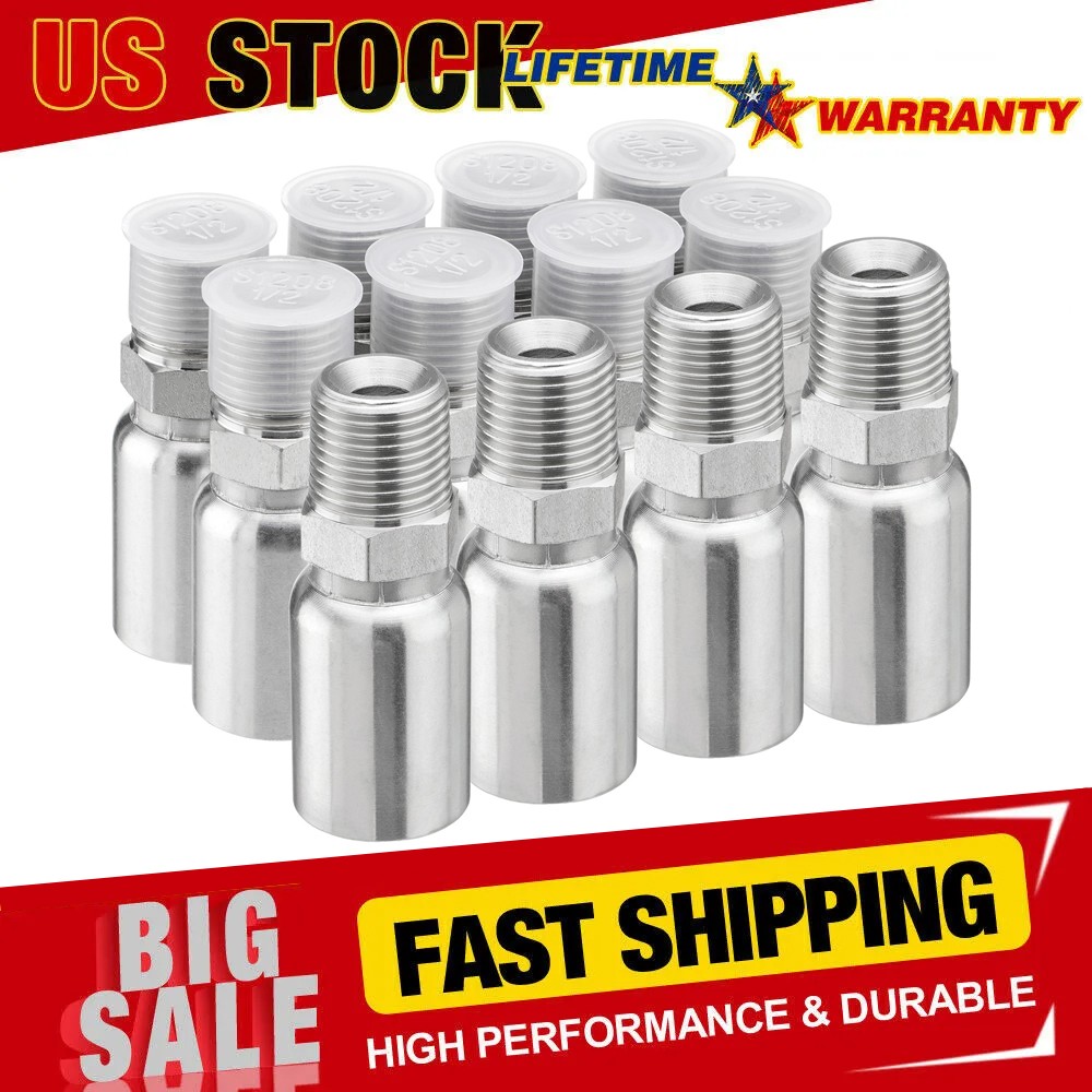 12-Pack 1/2″ Hose x 1/2″ NPTF Male Pipe Thread Hydraulic Hose End Crimp Fittings