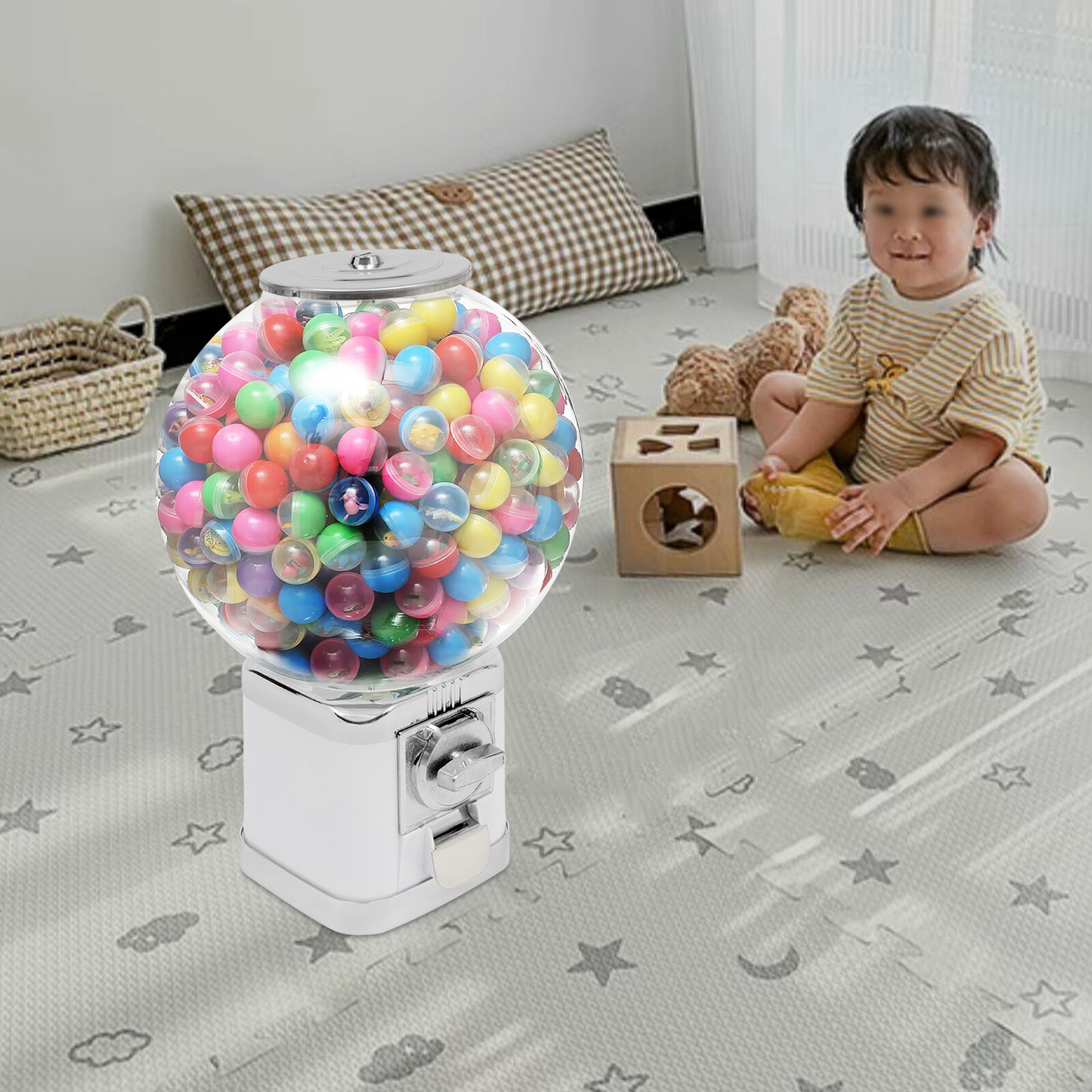Gumball Dispenser Machine Freestand Bubble Classic Gum Coin Bank Toy Kids W/Keys