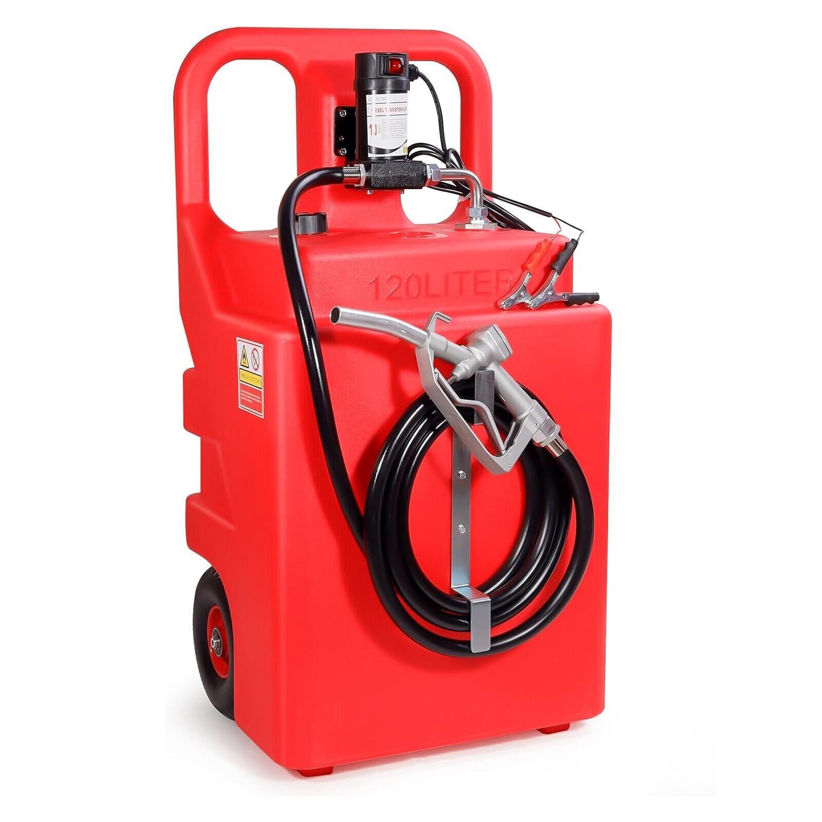 Portable 32 Gallon 120 L Fuel Tank with 12 V Diesel Pump 13 ft Delivery Hose Red
