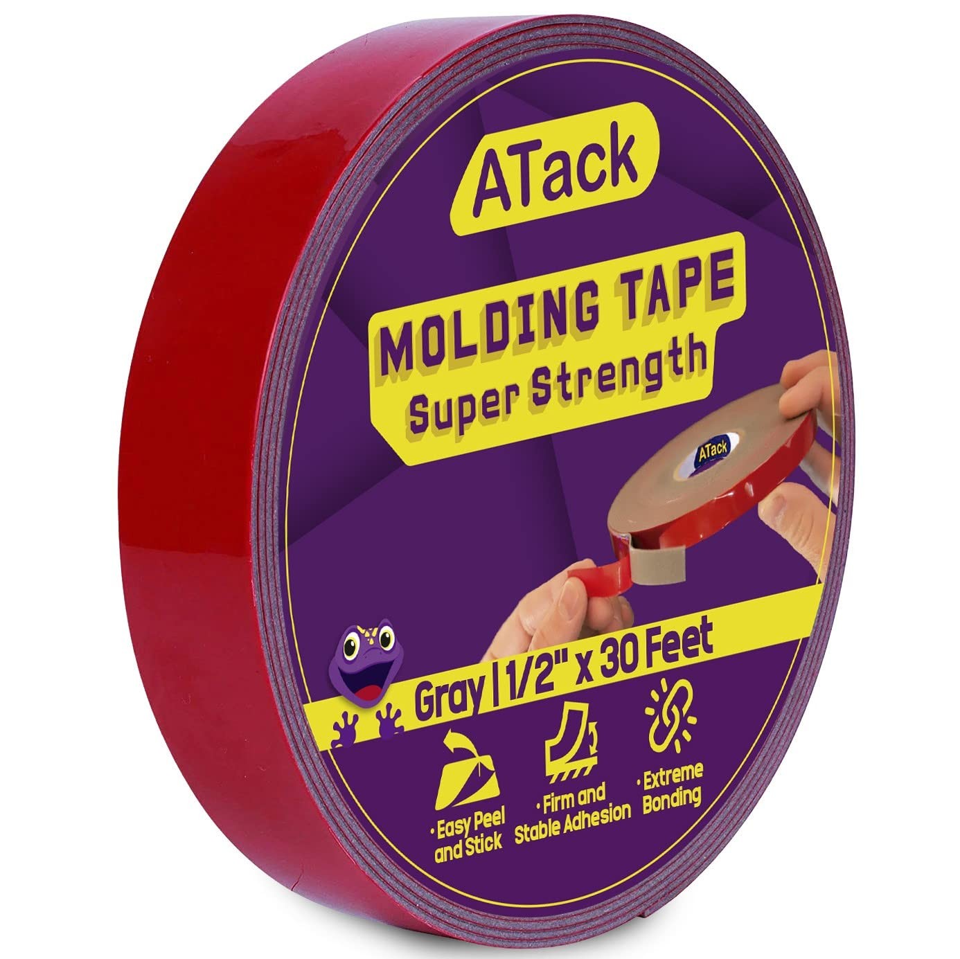 ATack Double-Sided Automotive Molding Tape, Gray, 1/2-Inch x 30-Foot, Automot…