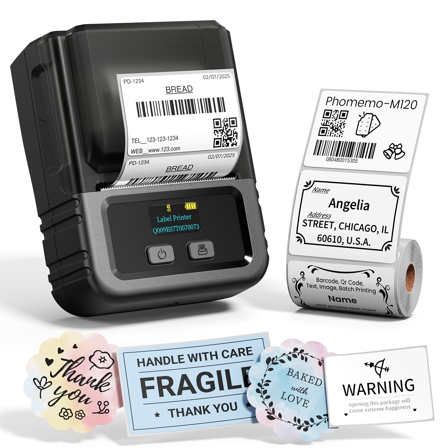 Phomemo M120 Bluetooth Label Maker, Thermal 4.37X3.39X2.32 Inch, Black