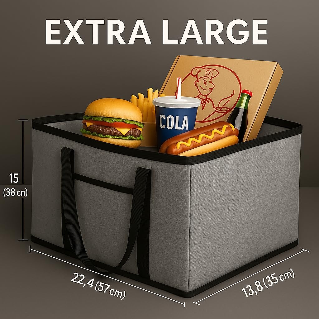 XXXL Insulated Catering Bag 22x14x13 – Heat Retaining Food Delivery Cooler – Gra