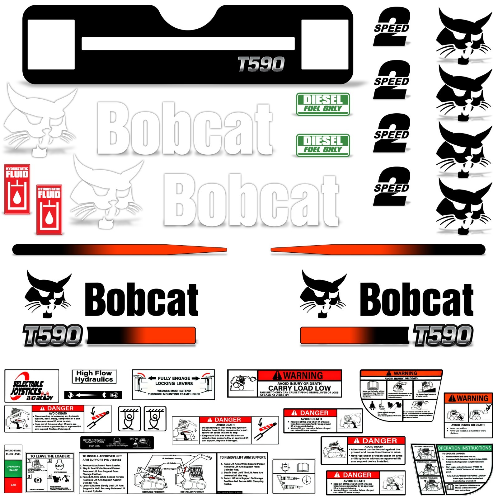 Decal Kit fits Bobcat T590 Track Skid Steer M-1 + Safety & Diesel Stickers USA