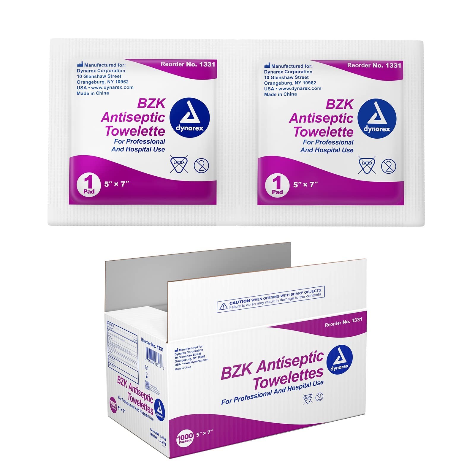 Dynarex BZK Antiseptic Towelettes – 5″x7″ – With Benzalkonium Chloride Formul…