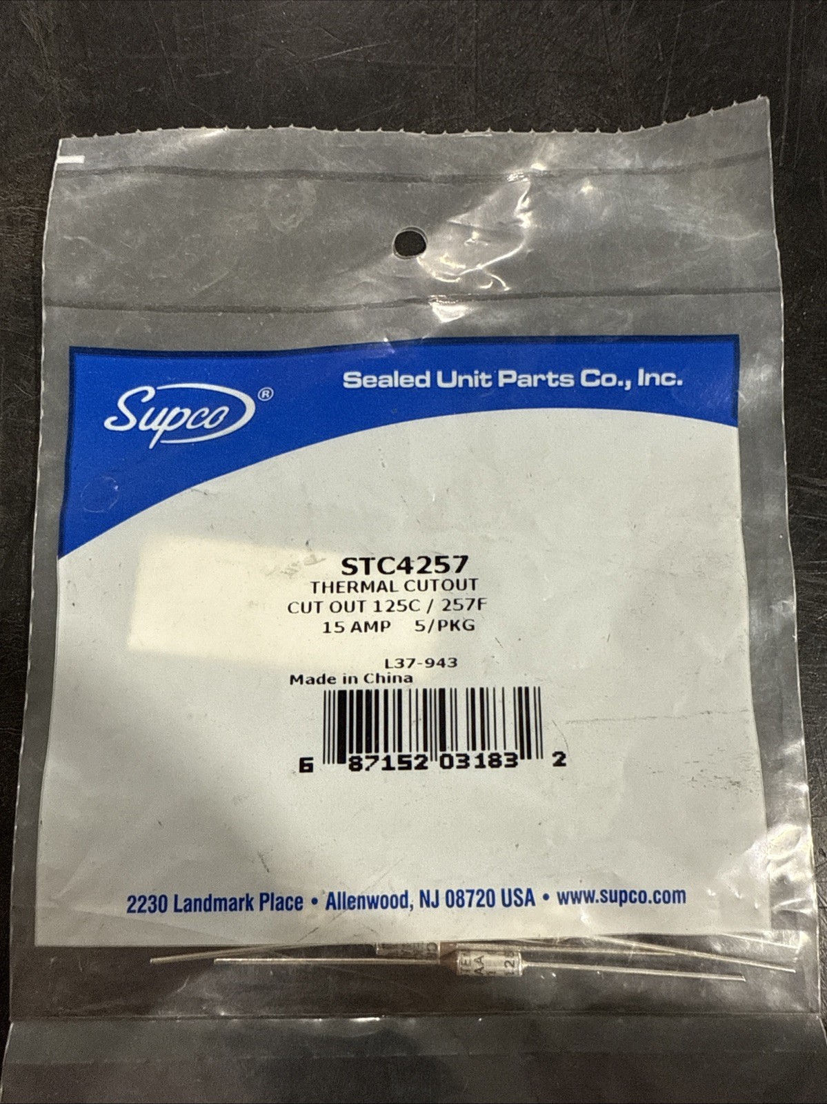 Pack Of 5 Supco STC4257 15A Thermal Cutout 125C / 257F 15Amp NEW
