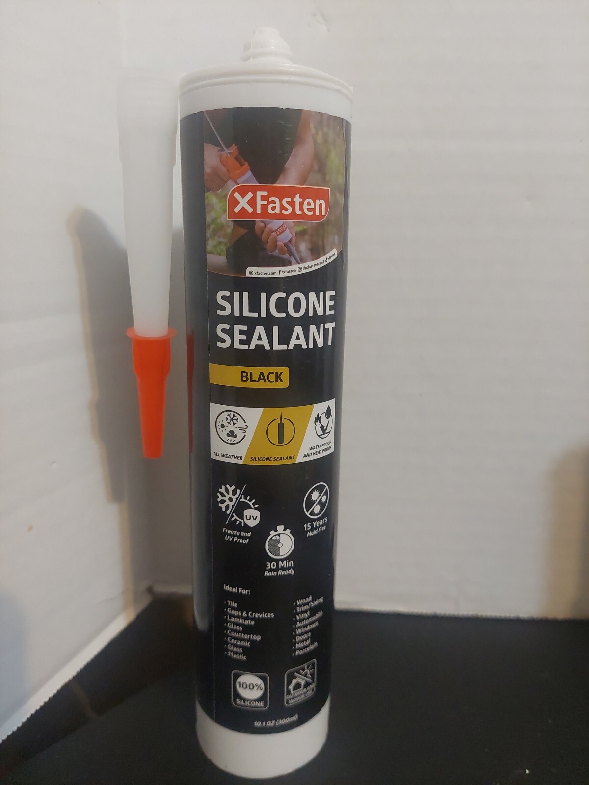 Xfasten Silicone Sealant Waterproof Black Cartridge, 10.1 Oz Caulk All weather