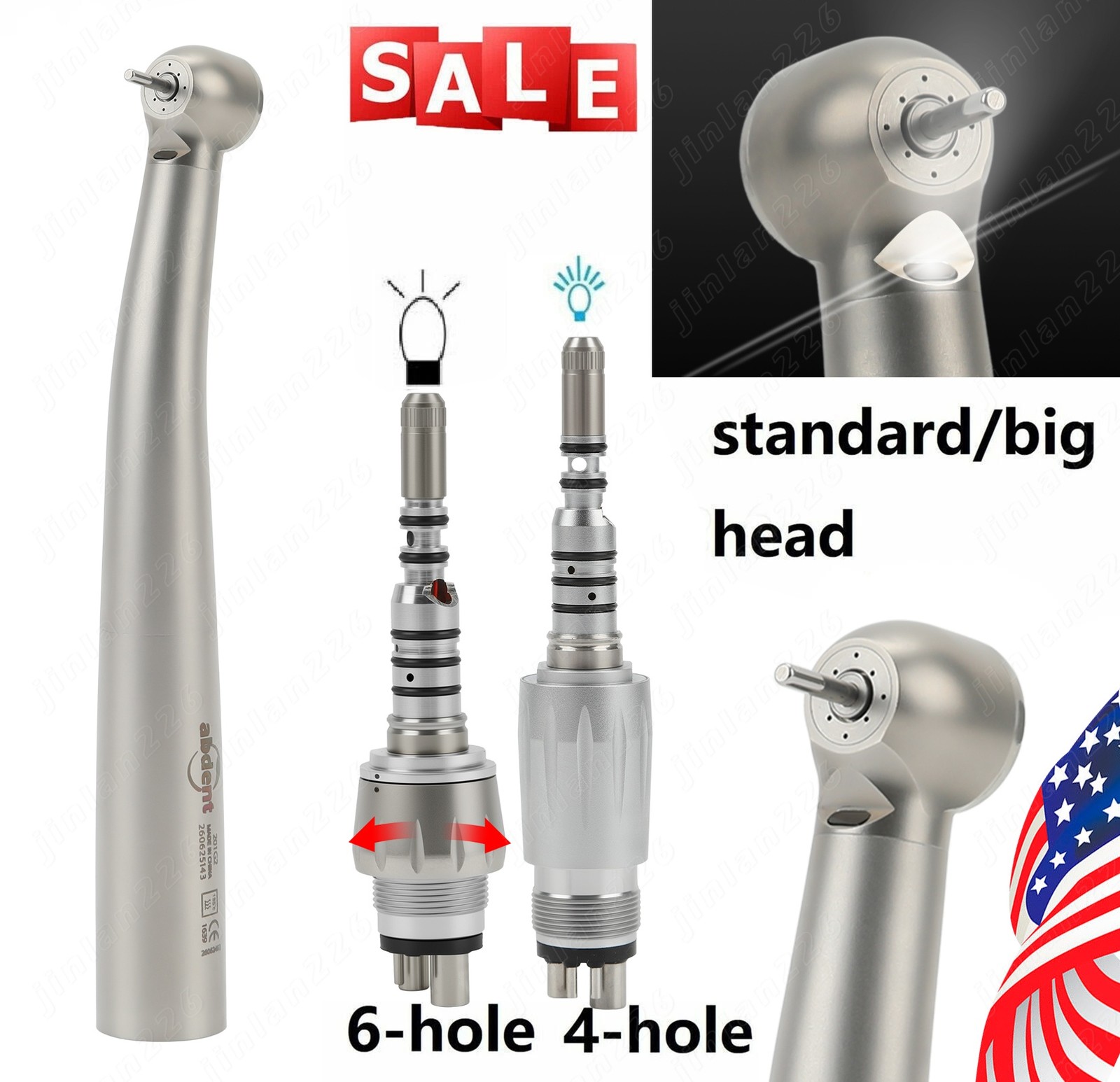 ABDENT Dental High Speed Handpiece With 4/6 Hole Quick Coupler 360° Swivel USA