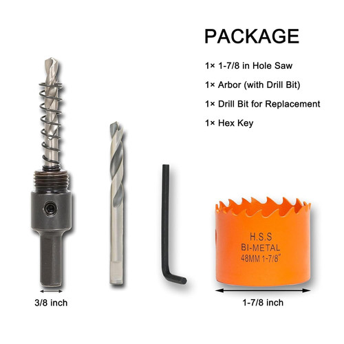 1-7/8 Inch Hole Saw with Arbor for Wood Metal Plastic, 1.875 in, Orange