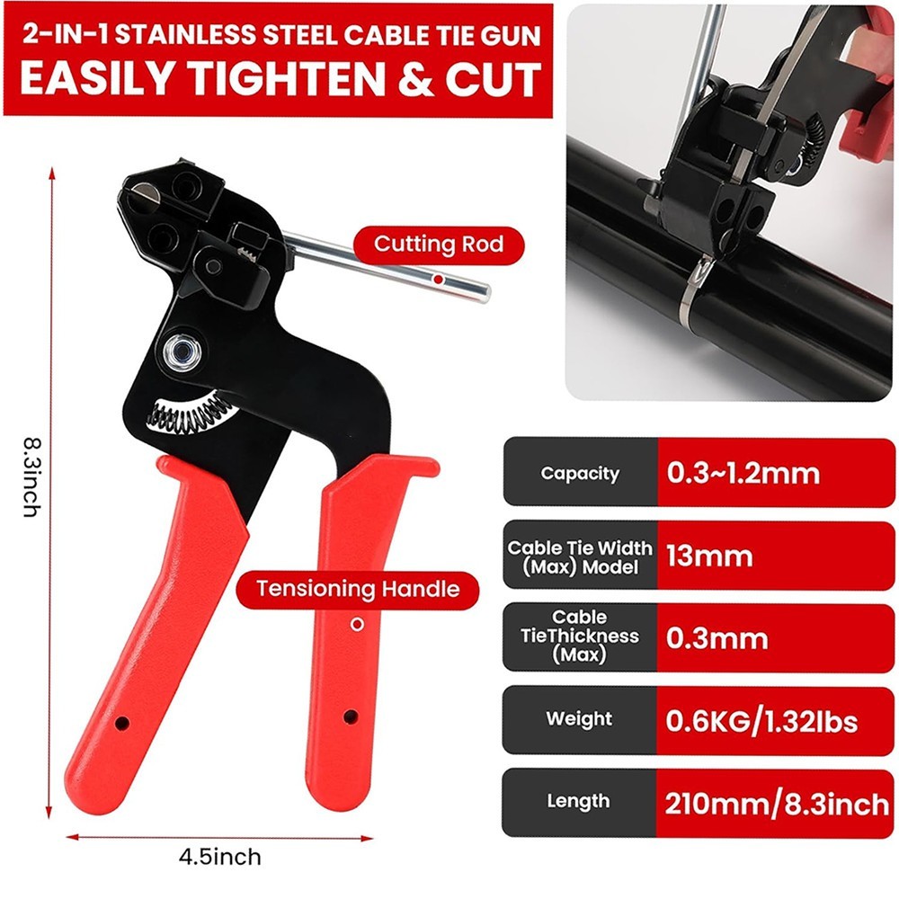 Stainless Steel Zip Ties Gun Kit,Heavy Duty Outdoor Fastening Cable Tie Tool Set