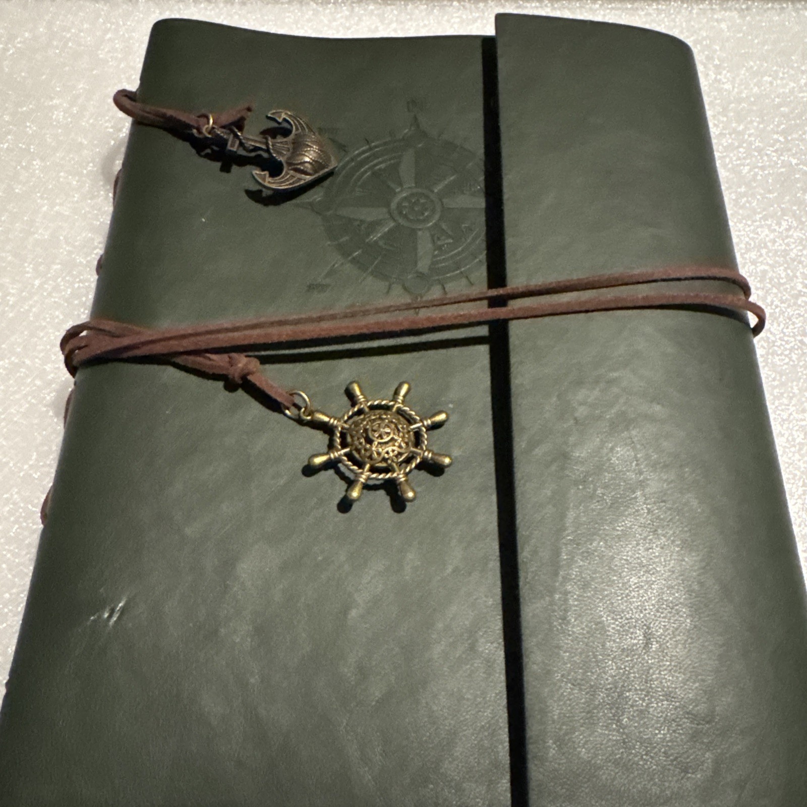 VTG PU Leather Writing Journal Notebook 7″ Blue Nautical Embossed Spiral 79 Pgs