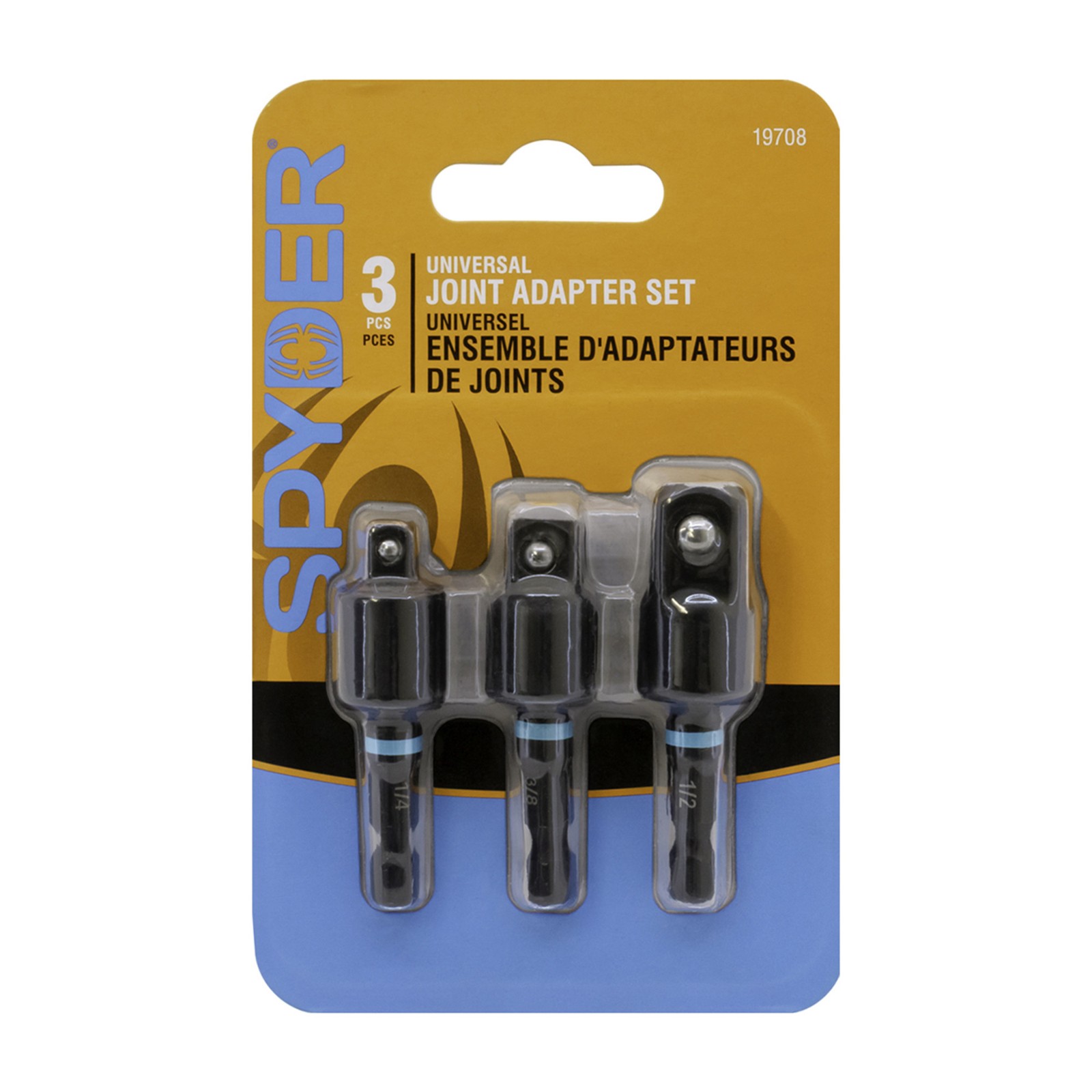 Spyder 3pc 3 in. Swivel Joint Socket Adapter Set 1/4, 3/8, and 1/2-Inch 19708