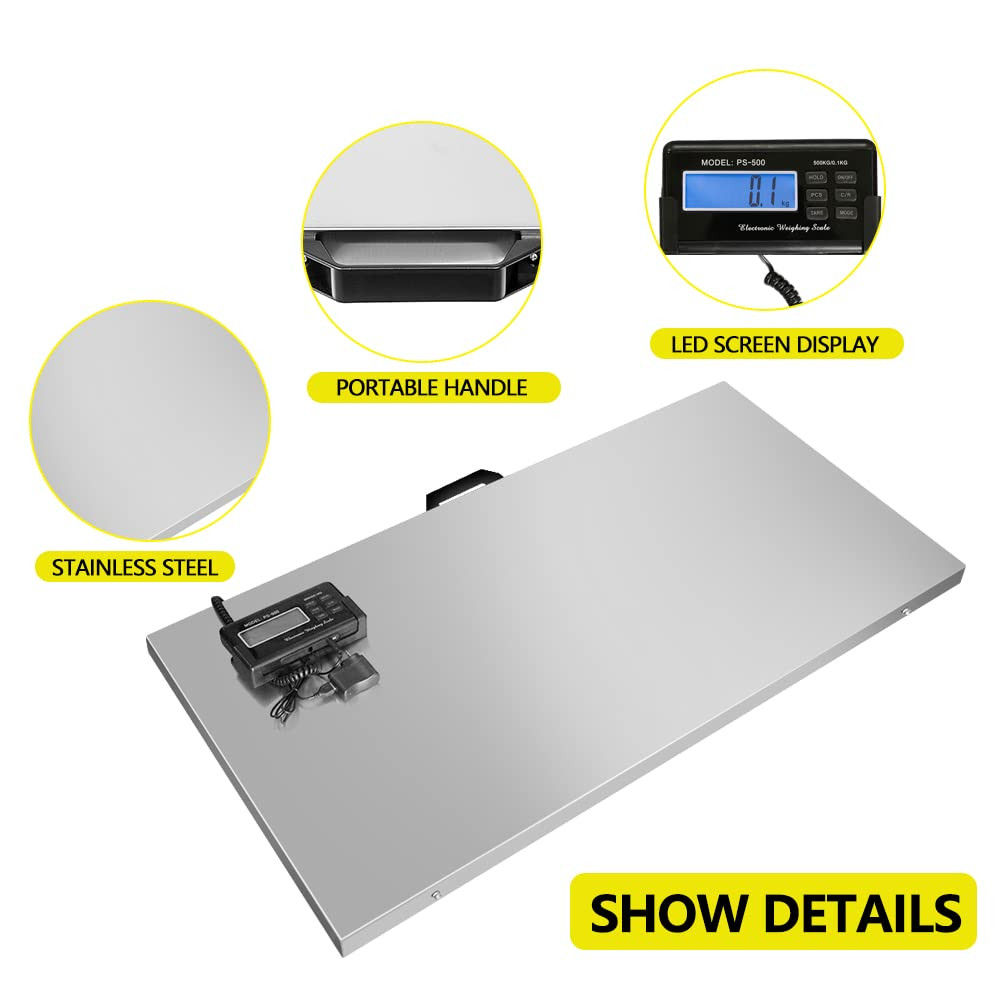 1100Lbs X 0.2Lbs Digital Livestock Scale Large Pet Vet Scale Stainless Steel Pla