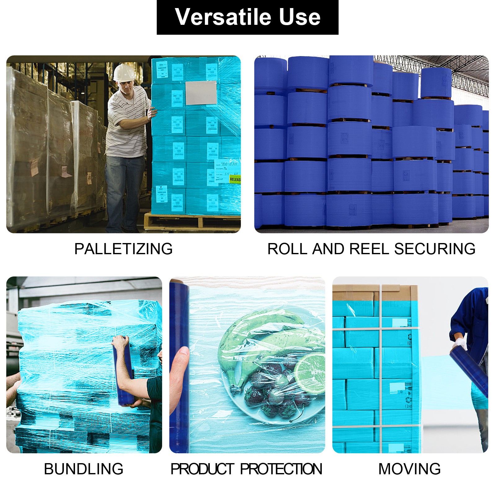 18″ x 1500′ 80 Gauge 4 Rolls Pallet Wrap Stretch Film Hand Shrink Wrap 3 Colors