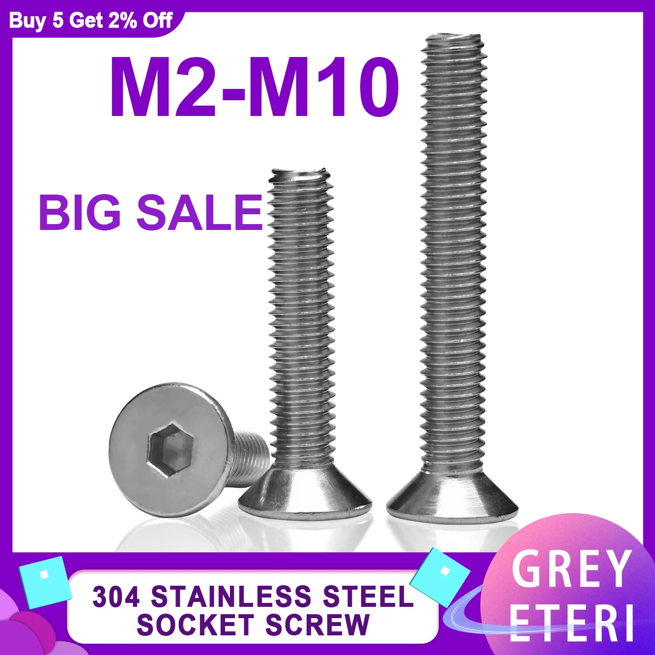 DIN7991 304 Stainless Steel Countersunk Allen Screws M2-M10 Hex Socket Bolt